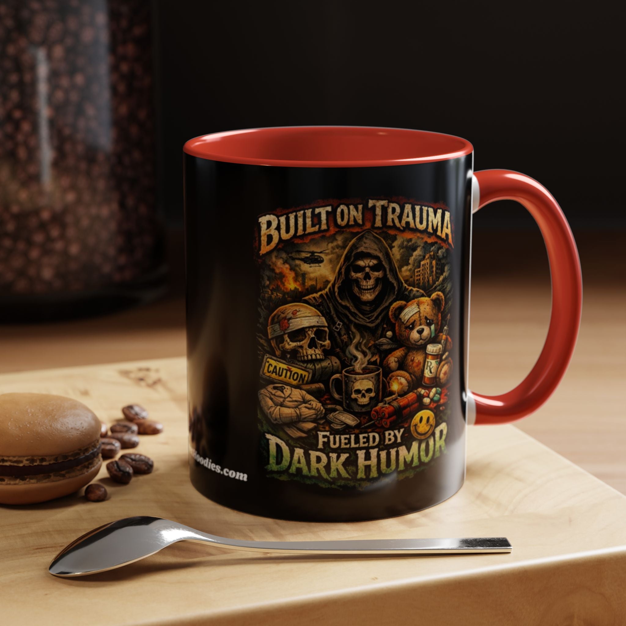 Coffee Mug — "Built on Trauma, Fueled by Dark Humor" Gothic Skull Accent Mug