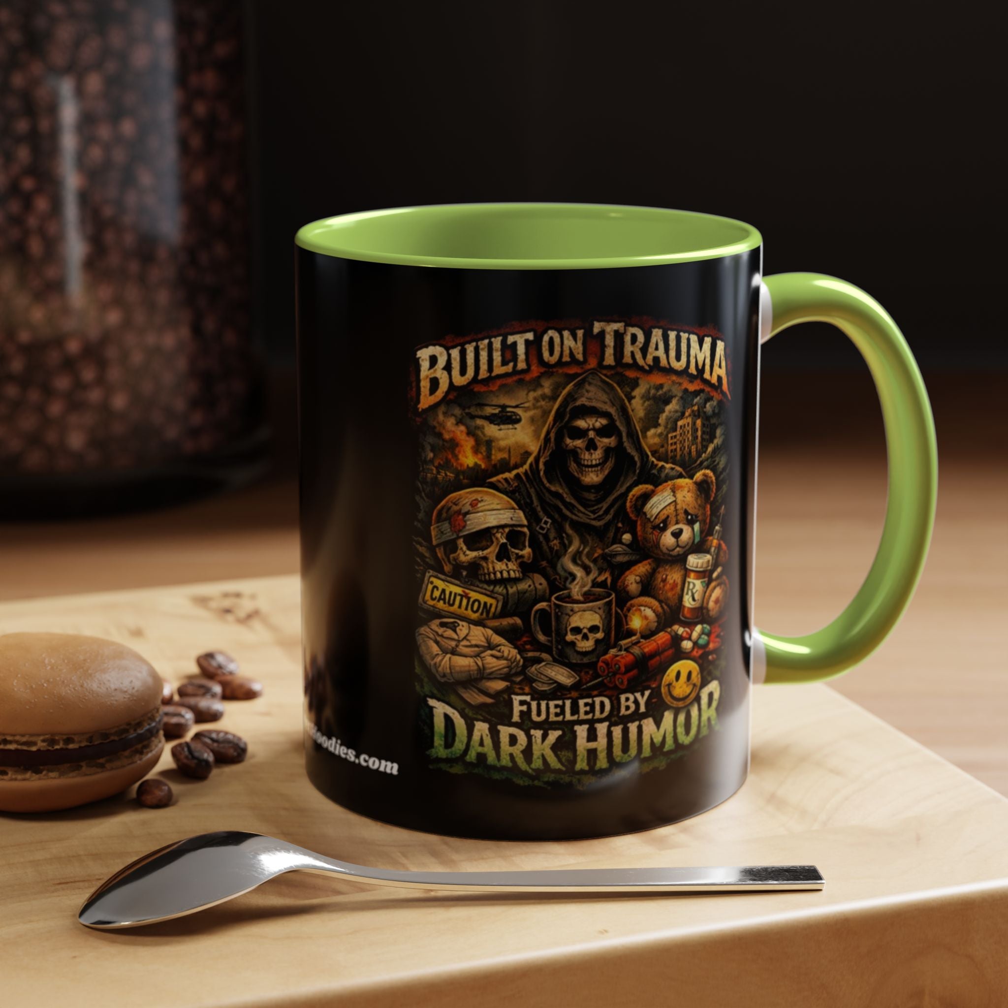 Coffee Mug — "Built on Trauma, Fueled by Dark Humor" Gothic Skull Accent Mug