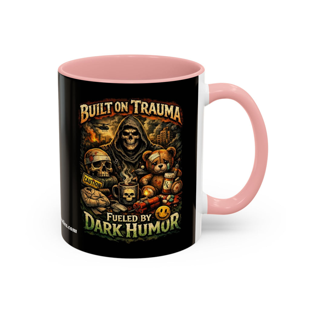 Coffee Mug — "Built on Trauma, Fueled by Dark Humor" Gothic Skull Accent Mug