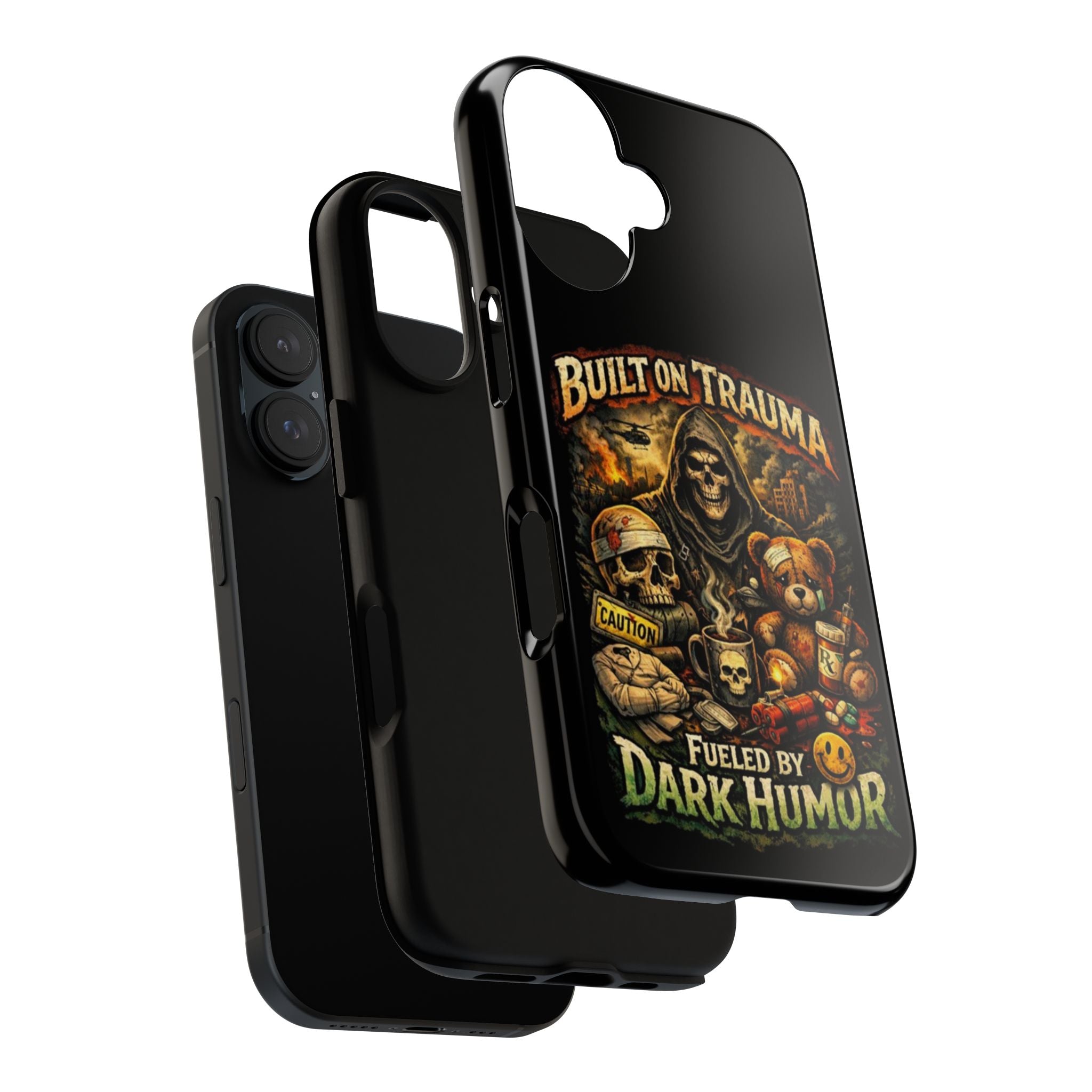 Phone Case — "Built on Trauma Fueled by Dark Humor" Grim Reaper Skull Teddy Design
