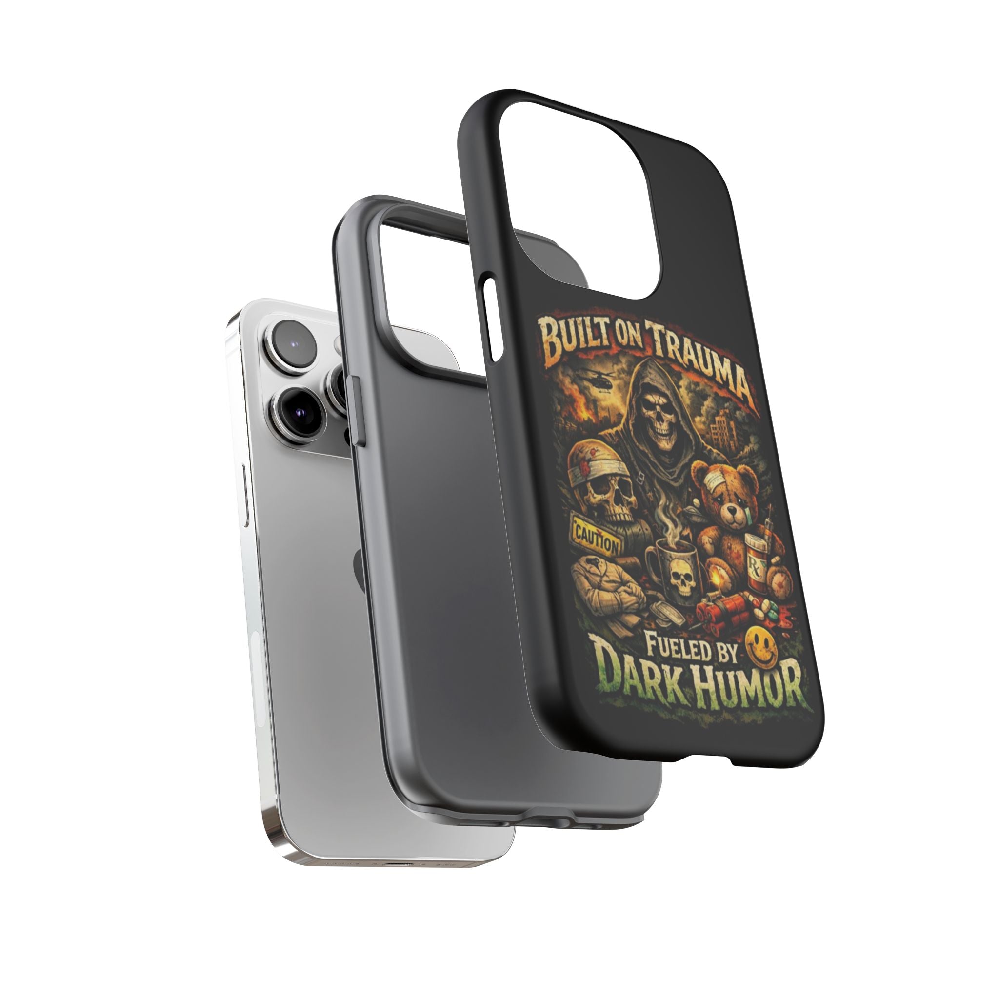 Phone Case — "Built on Trauma Fueled by Dark Humor" Grim Reaper Skull Teddy Design