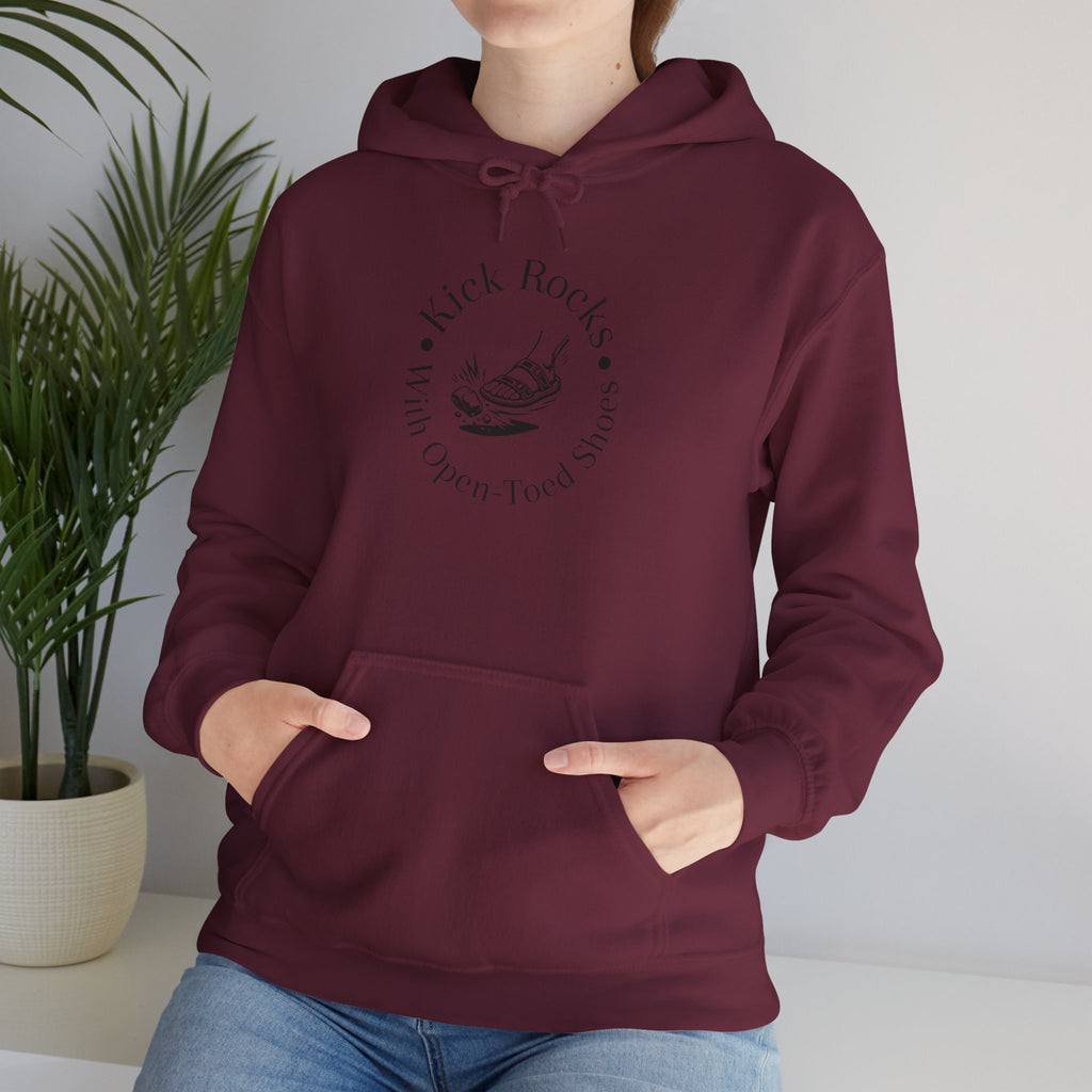 Kick Rocks Hoodie — 'Kick Rocks (With Open Toed Shoes)' Minimal Graphic Hooded Sweatshirt