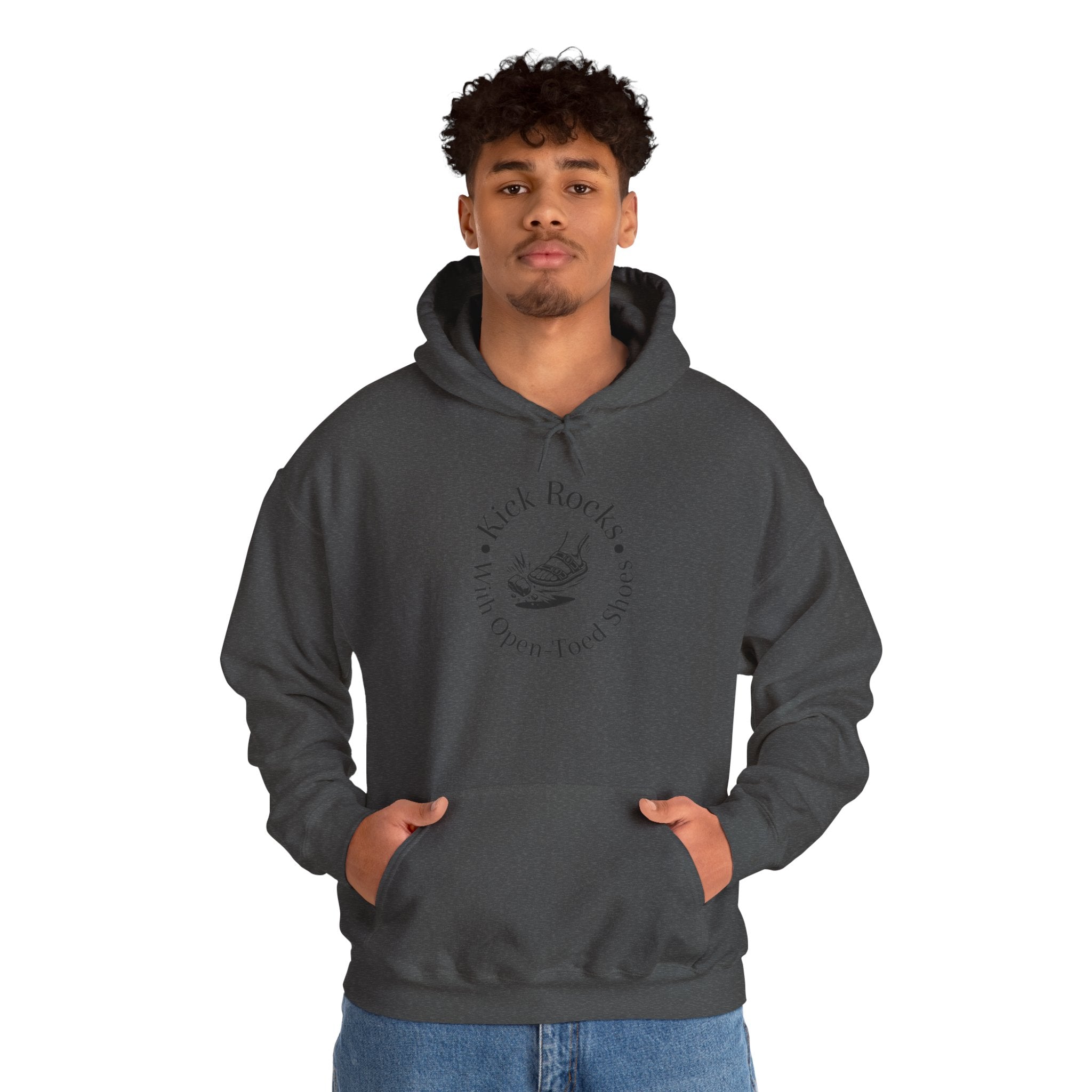 Kick Rocks Hoodie — 'Kick Rocks (With Open Toed Shoes)' Minimal Graphic Hooded Sweatshirt