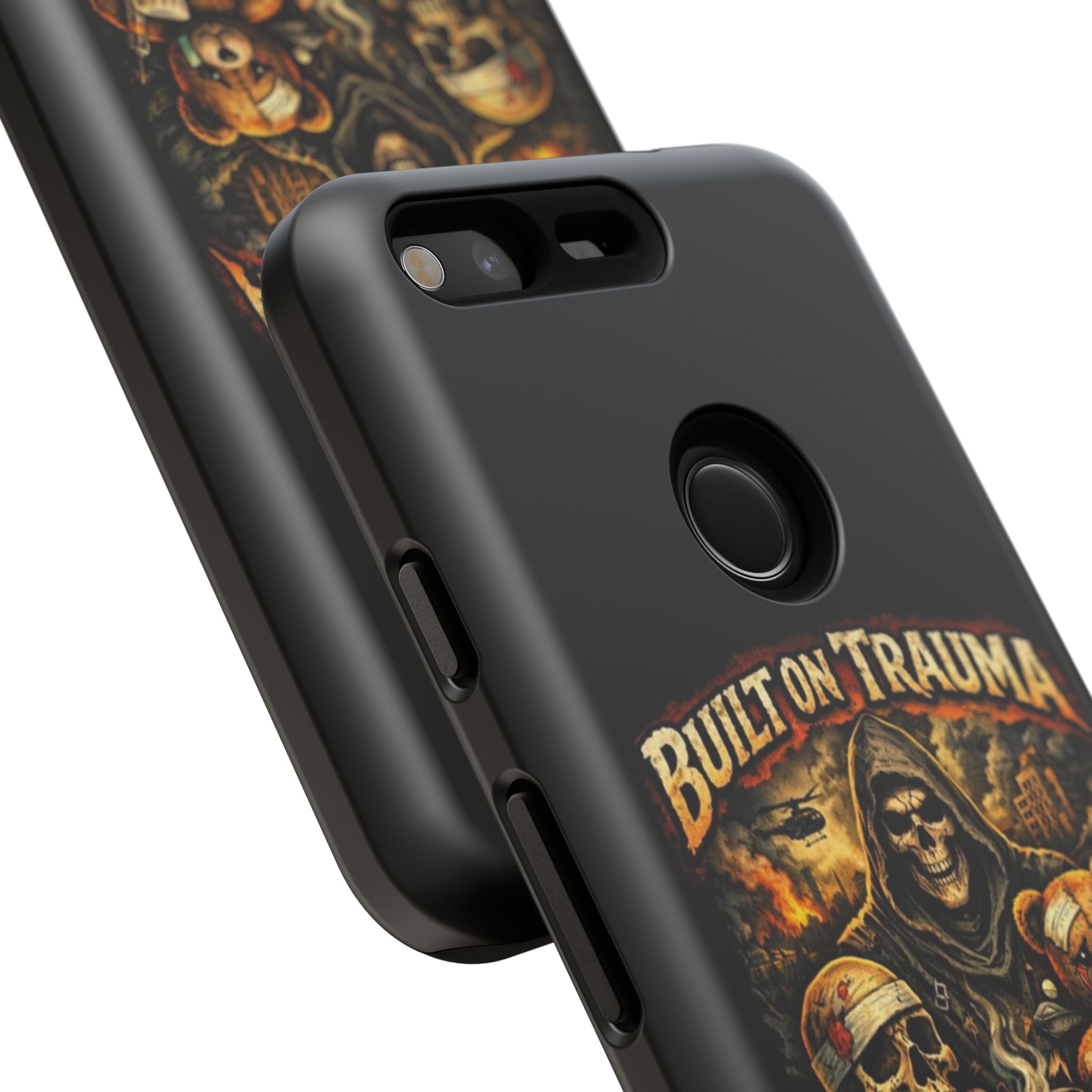 Phone Case — "Built on Trauma Fueled by Dark Humor" Grim Reaper Skull Teddy Design