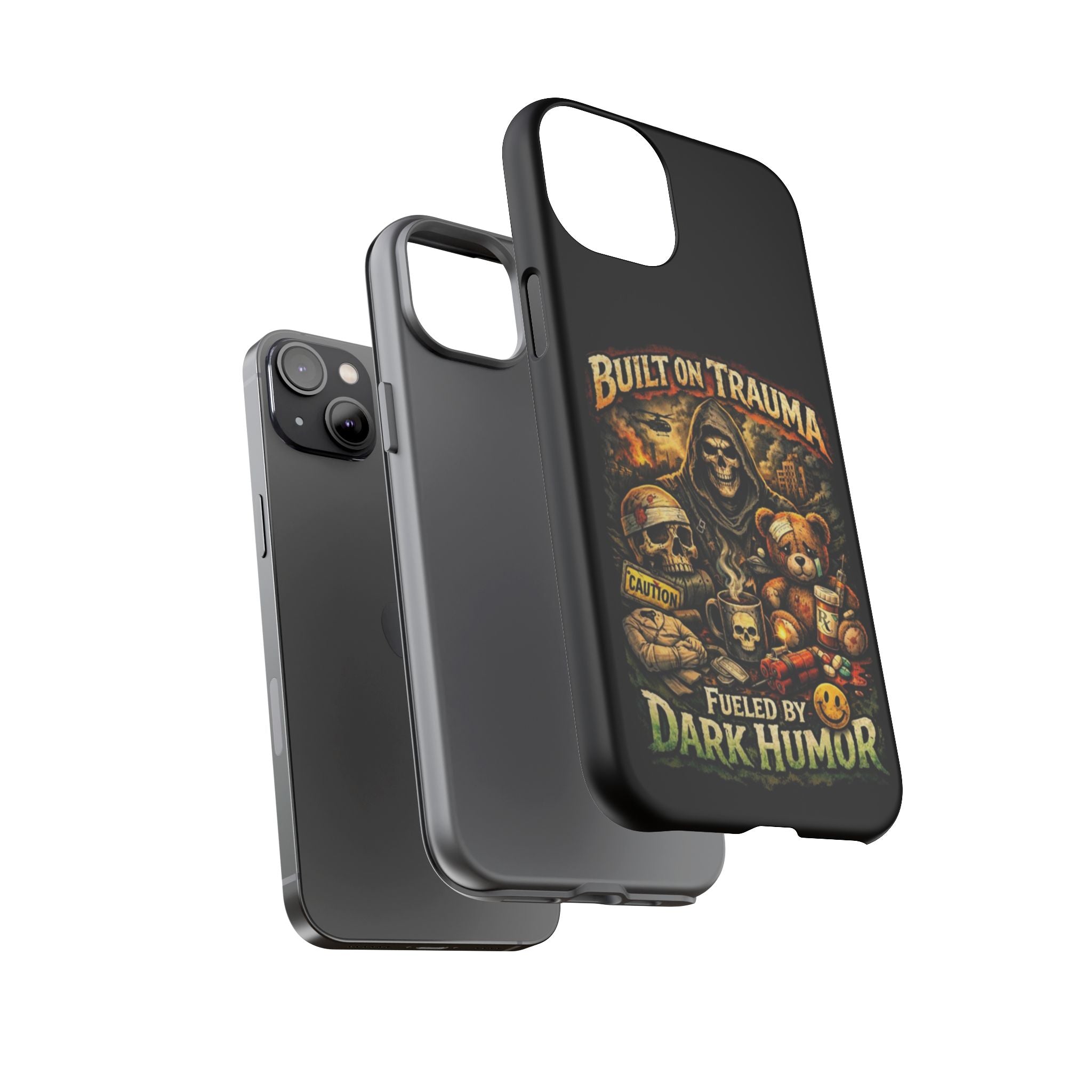 Phone Case — "Built on Trauma Fueled by Dark Humor" Grim Reaper Skull Teddy Design