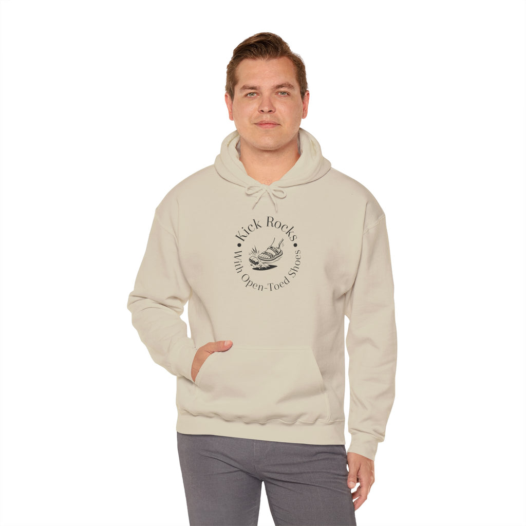 Kick Rocks Hoodie — 'Kick Rocks (With Open Toed Shoes)' Minimal Graphic Hooded Sweatshirt