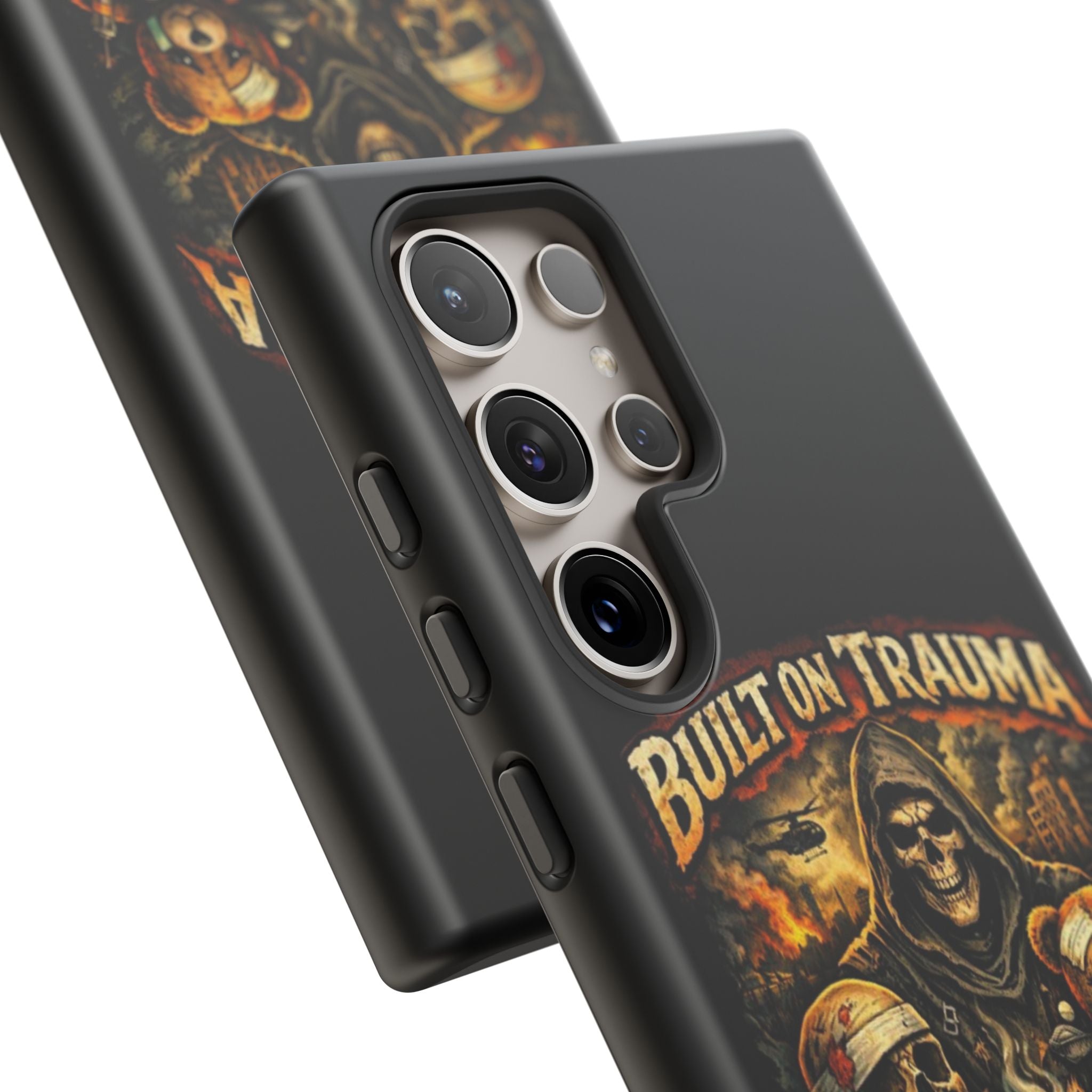 Phone Case — "Built on Trauma Fueled by Dark Humor" Grim Reaper Skull Teddy Design