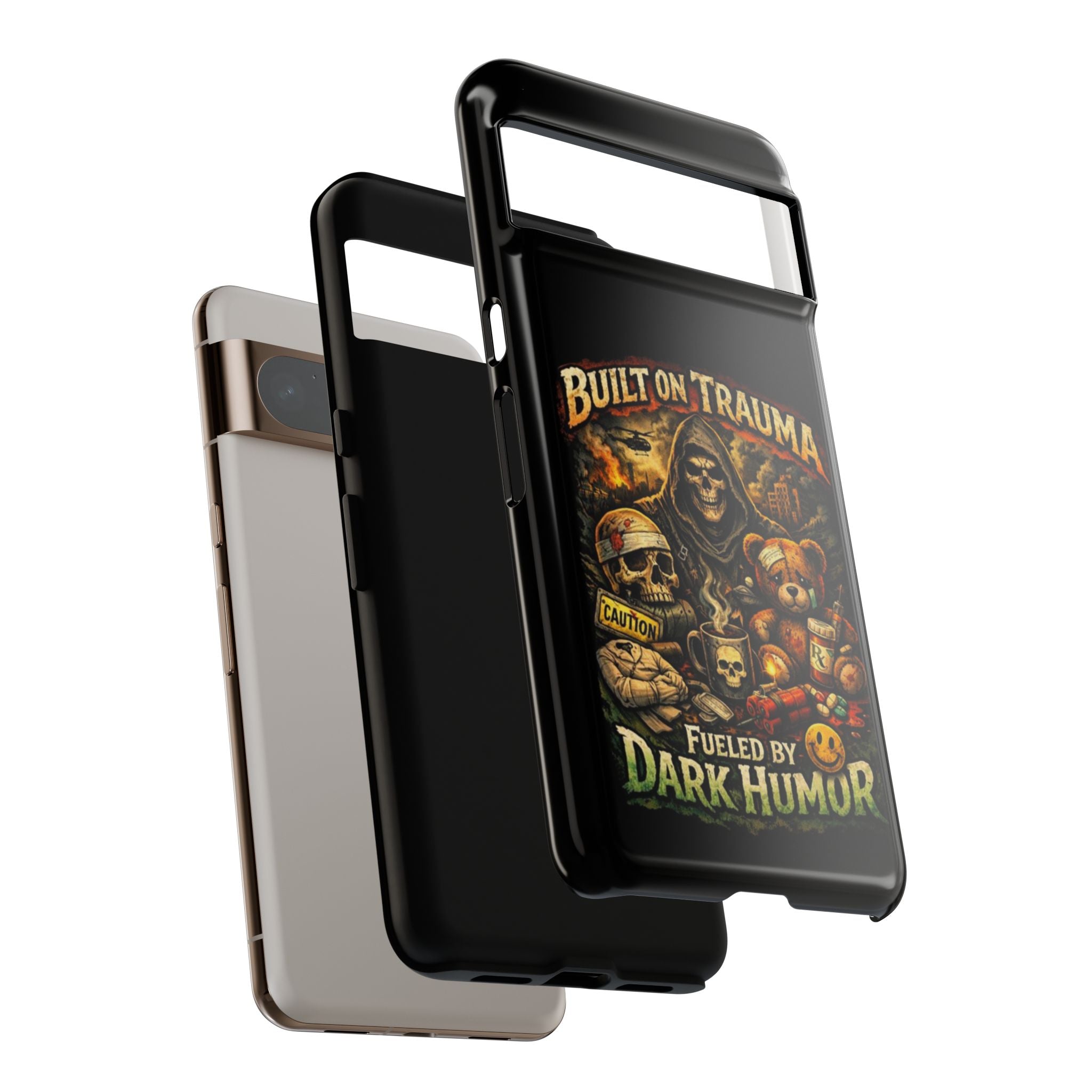 Phone Case — "Built on Trauma Fueled by Dark Humor" Grim Reaper Skull Teddy Design