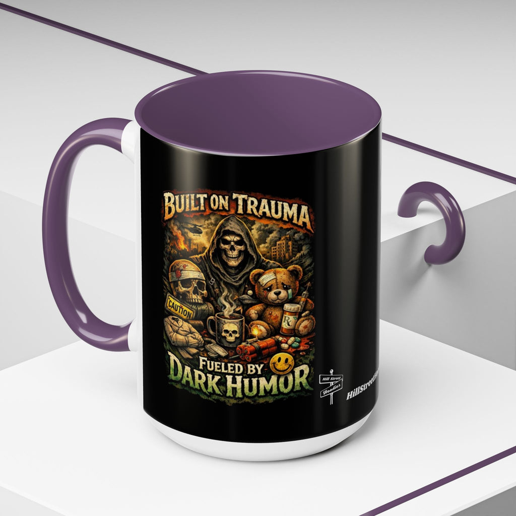 Coffee Mug — "Built on Trauma, Fueled by Dark Humor" Gothic Skull Accent Mug