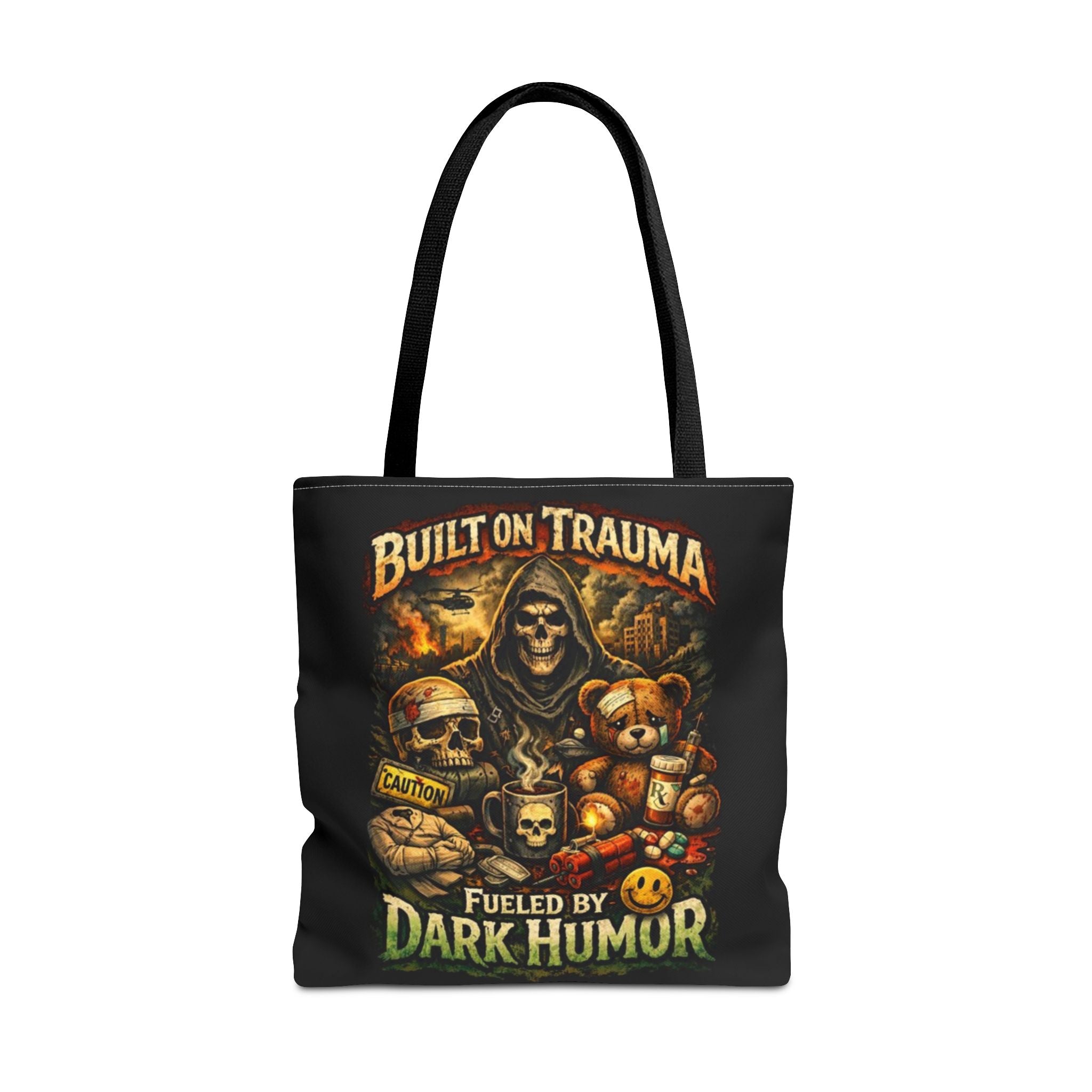 Built on Trauma Tote Bag — Fueled by Dark Humor Graphic Tote