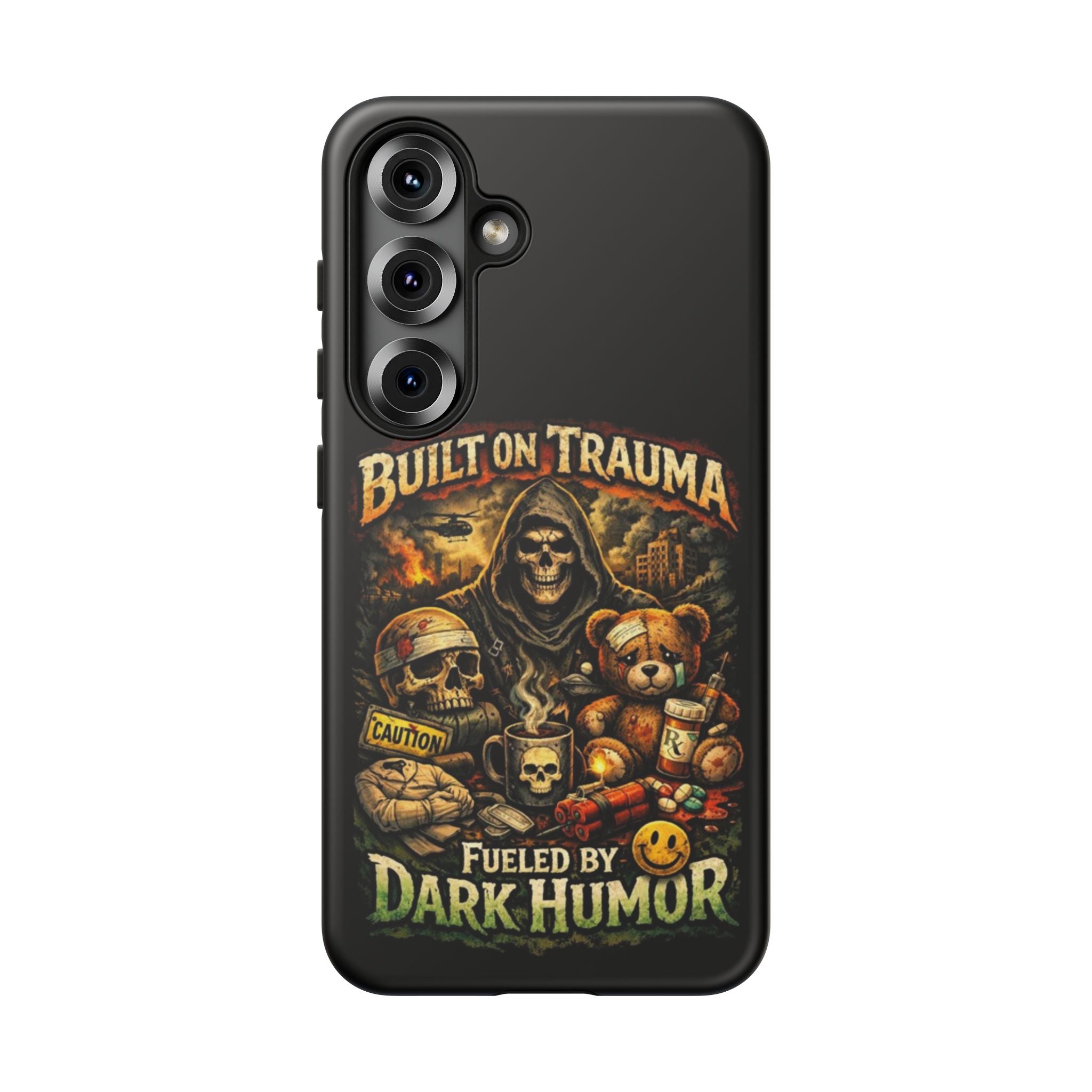 Phone Case — "Built on Trauma Fueled by Dark Humor" Grim Reaper Skull Teddy Design