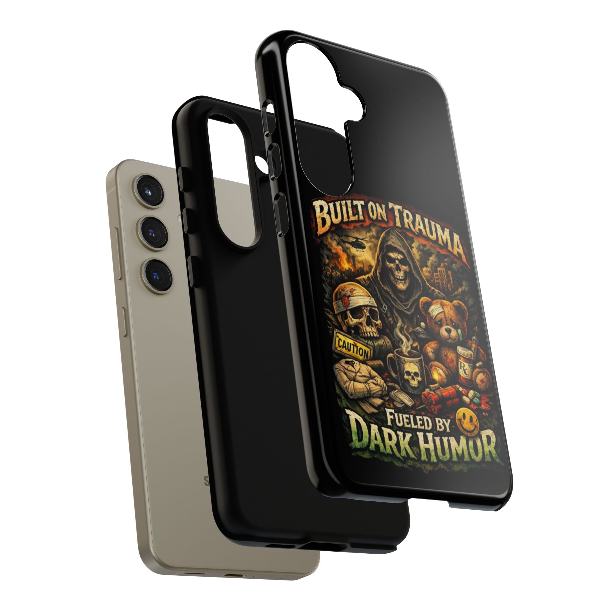 Phone Case — "Built on Trauma Fueled by Dark Humor" Grim Reaper Skull Teddy Design