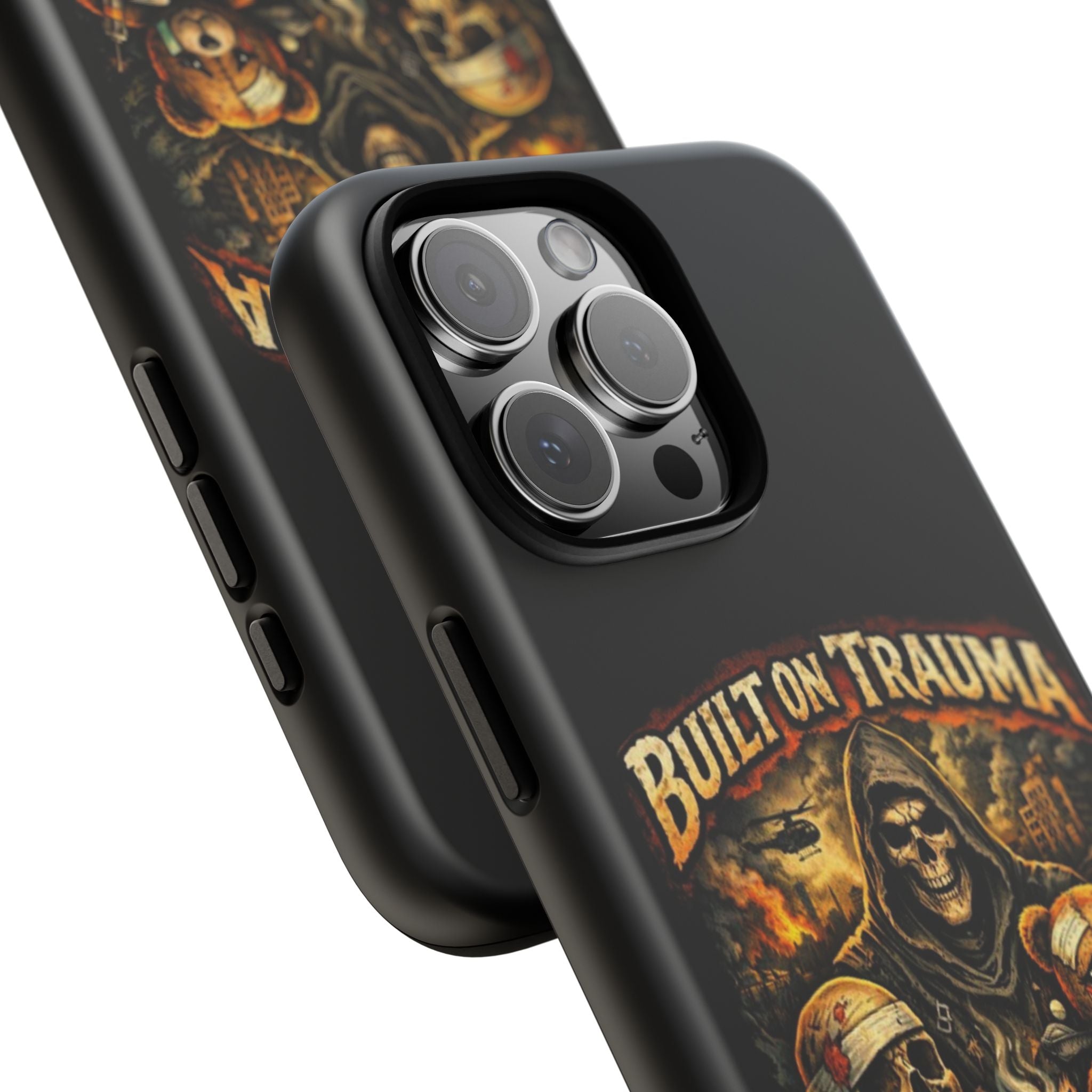 Phone Case — "Built on Trauma Fueled by Dark Humor" Grim Reaper Skull Teddy Design