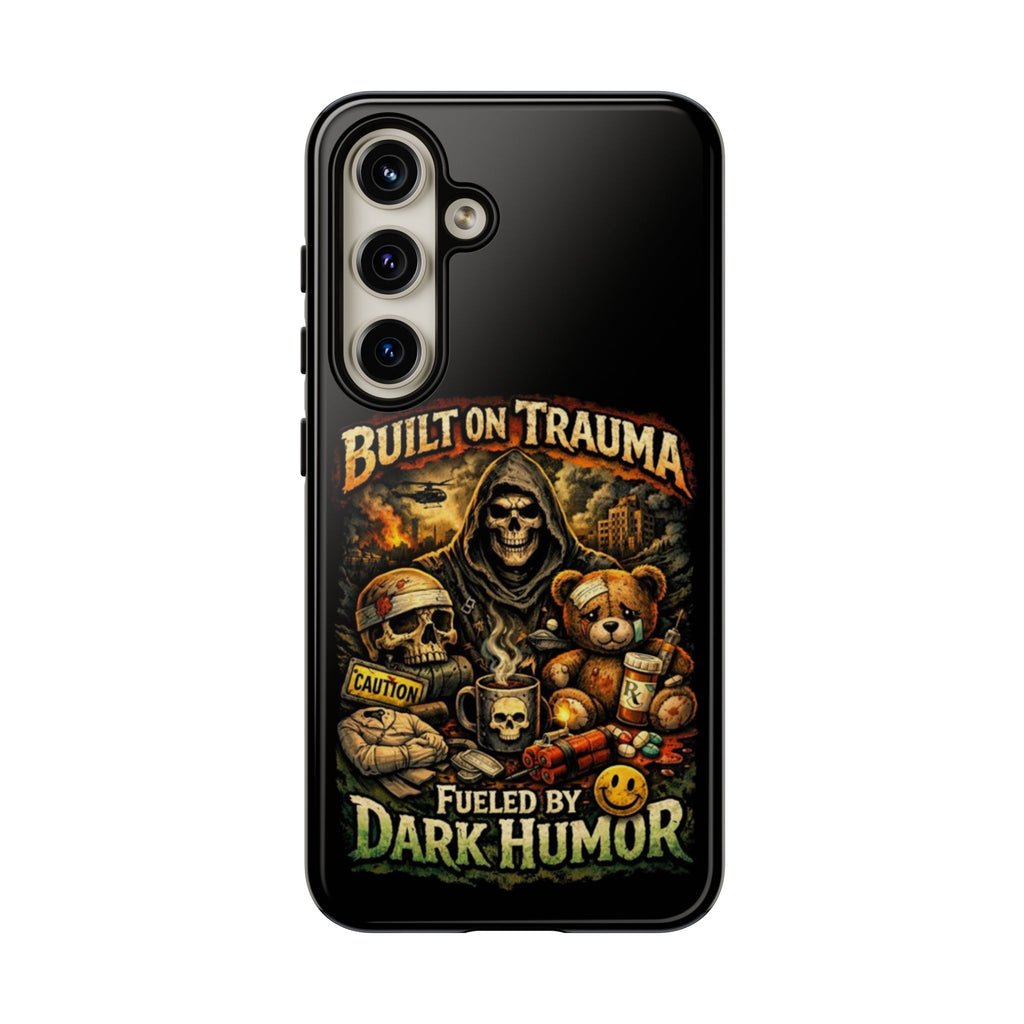 Phone Case — "Built on Trauma Fueled by Dark Humor" Grim Reaper Skull Teddy Design