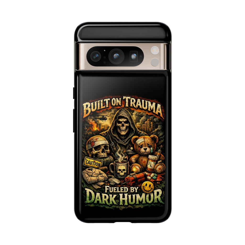 Phone Case — "Built on Trauma Fueled by Dark Humor" Grim Reaper Skull Teddy Design