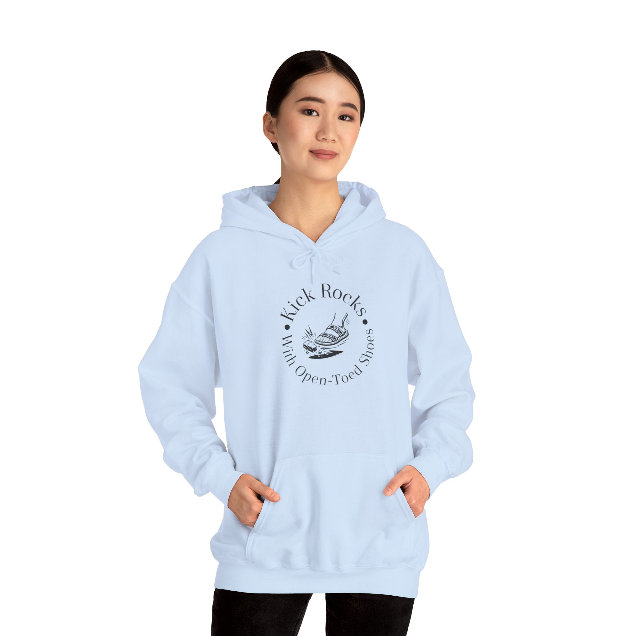 Kick Rocks Hoodie — 'Kick Rocks (With Open Toed Shoes)' Minimal Graphic Hooded Sweatshirt