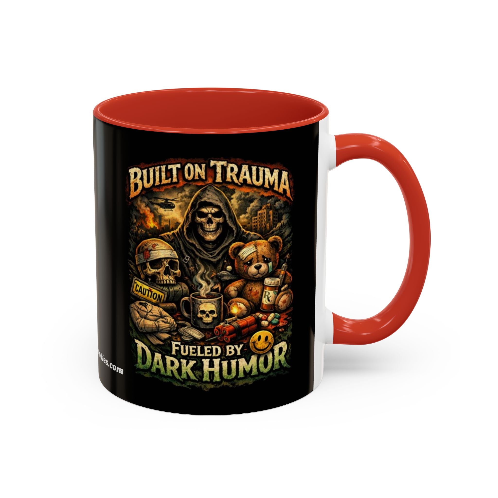 Coffee Mug — "Built on Trauma, Fueled by Dark Humor" Gothic Skull Accent Mug