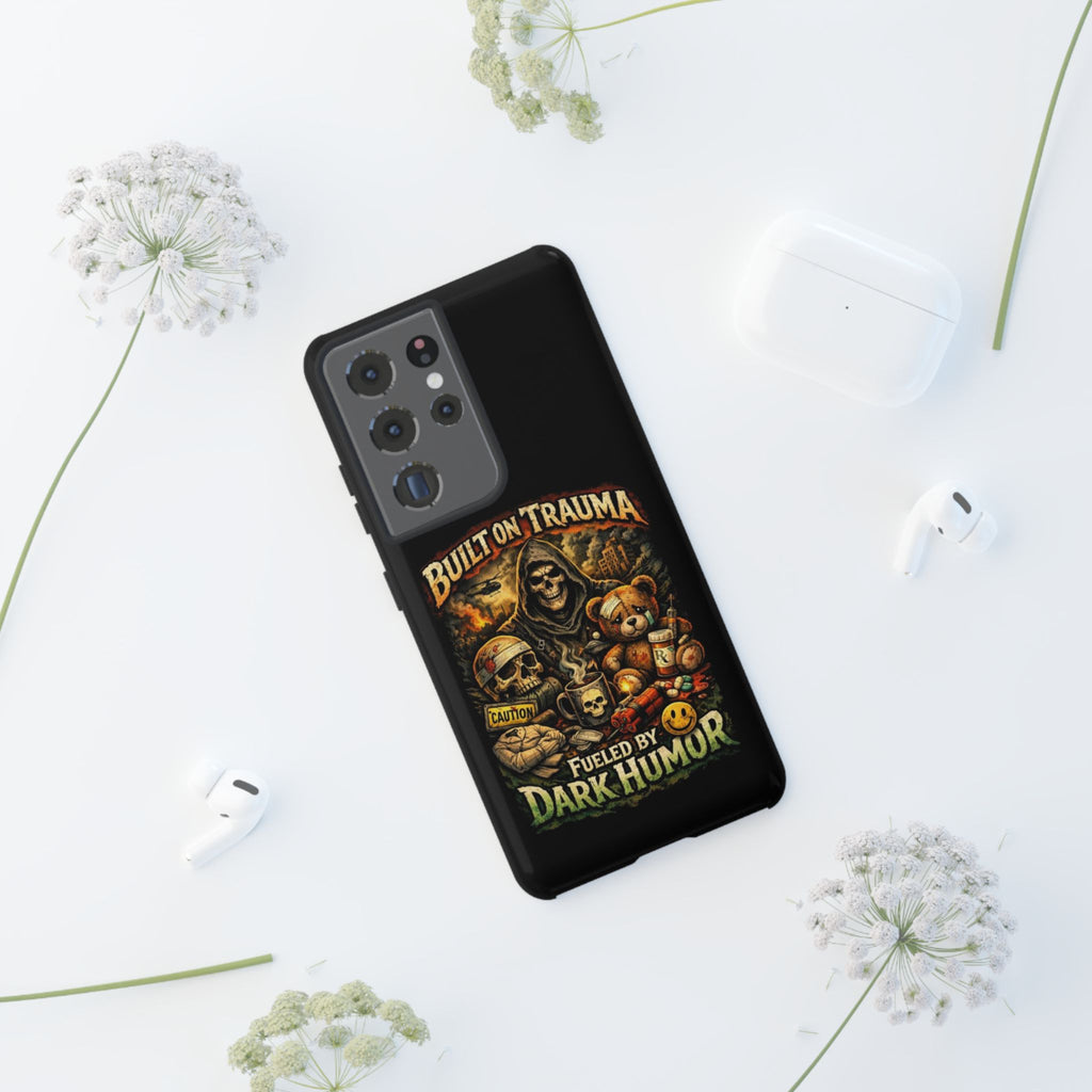 Phone Case — "Built on Trauma Fueled by Dark Humor" Grim Reaper Skull Teddy Design