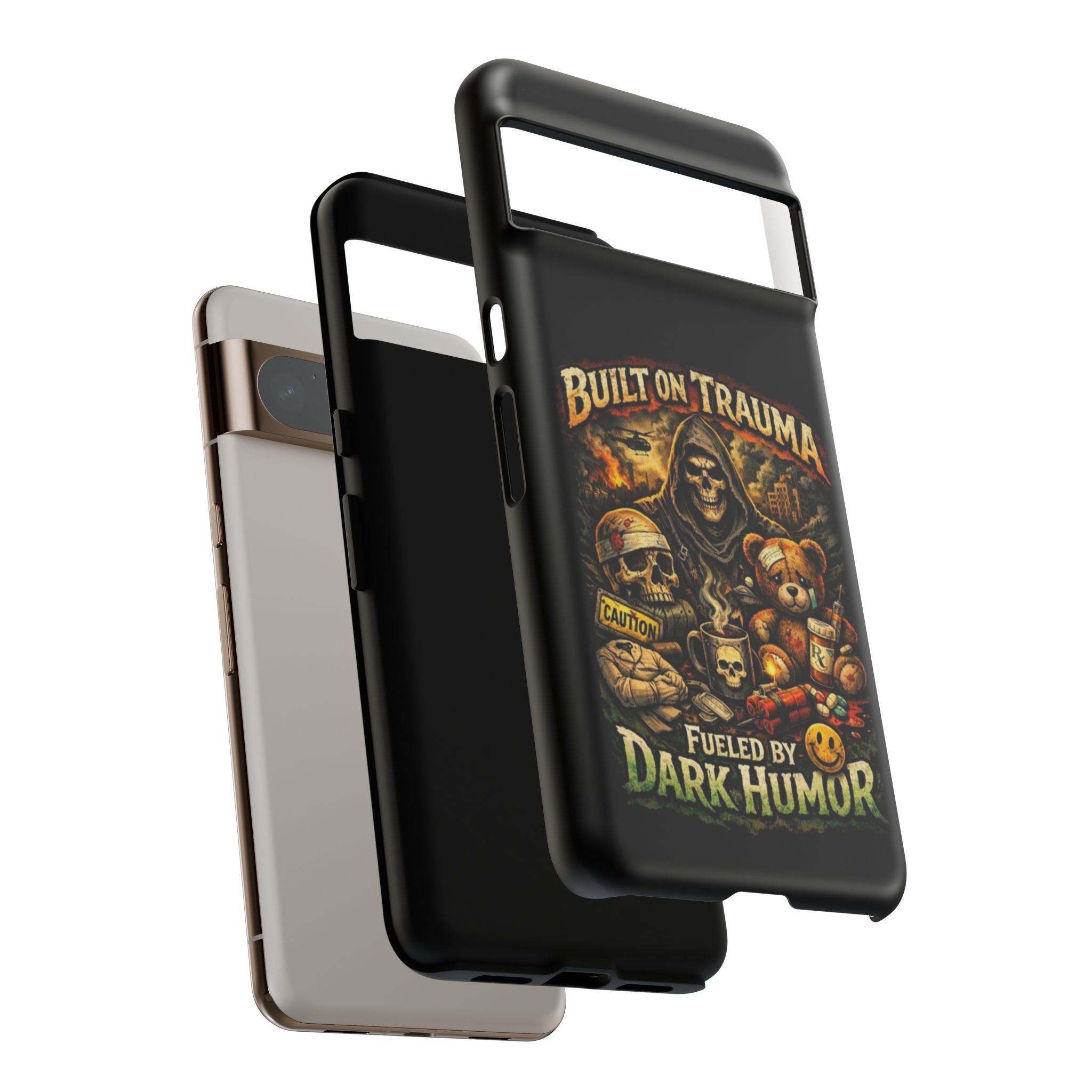 Phone Case — "Built on Trauma Fueled by Dark Humor" Grim Reaper Skull Teddy Design