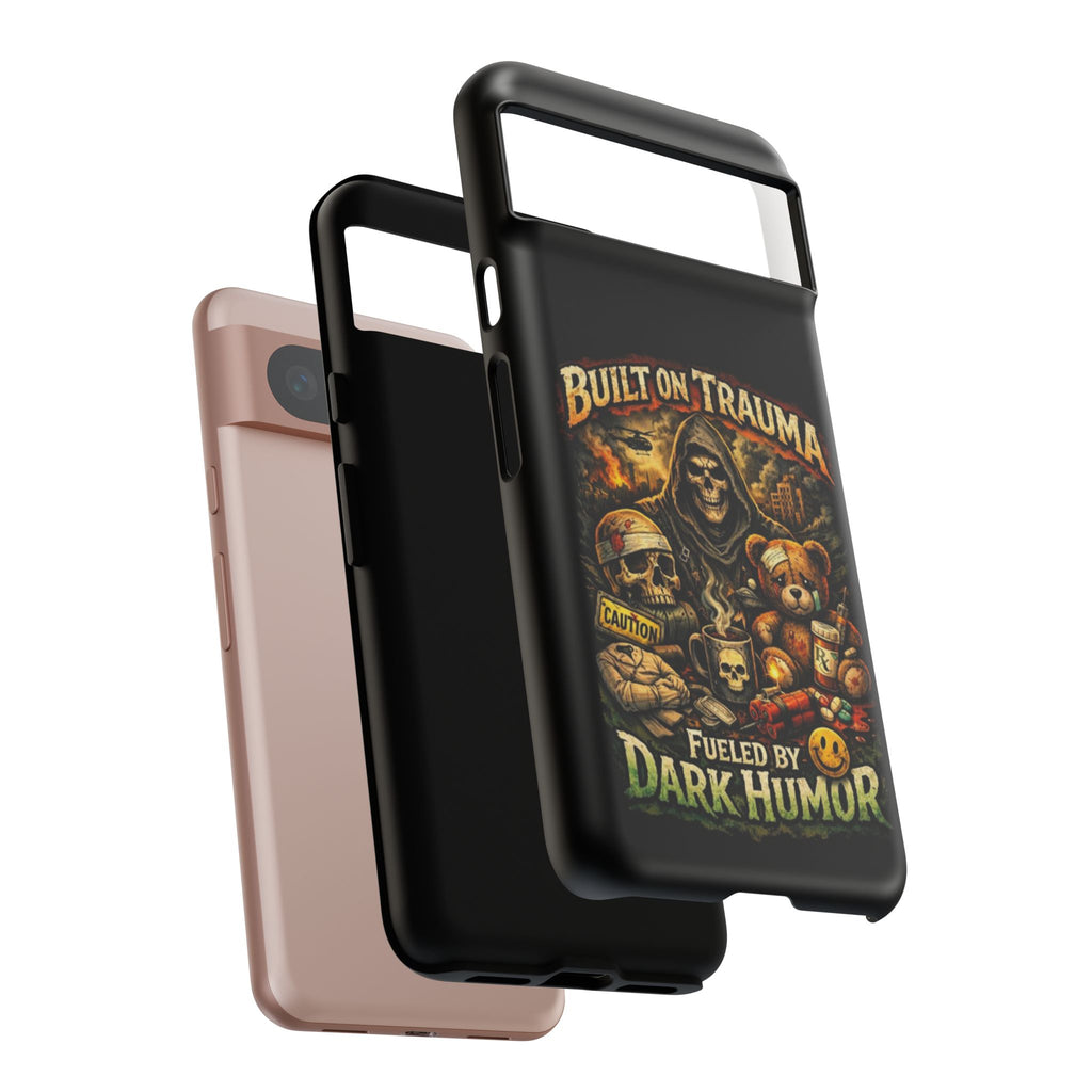 Phone Case — "Built on Trauma Fueled by Dark Humor" Grim Reaper Skull Teddy Design