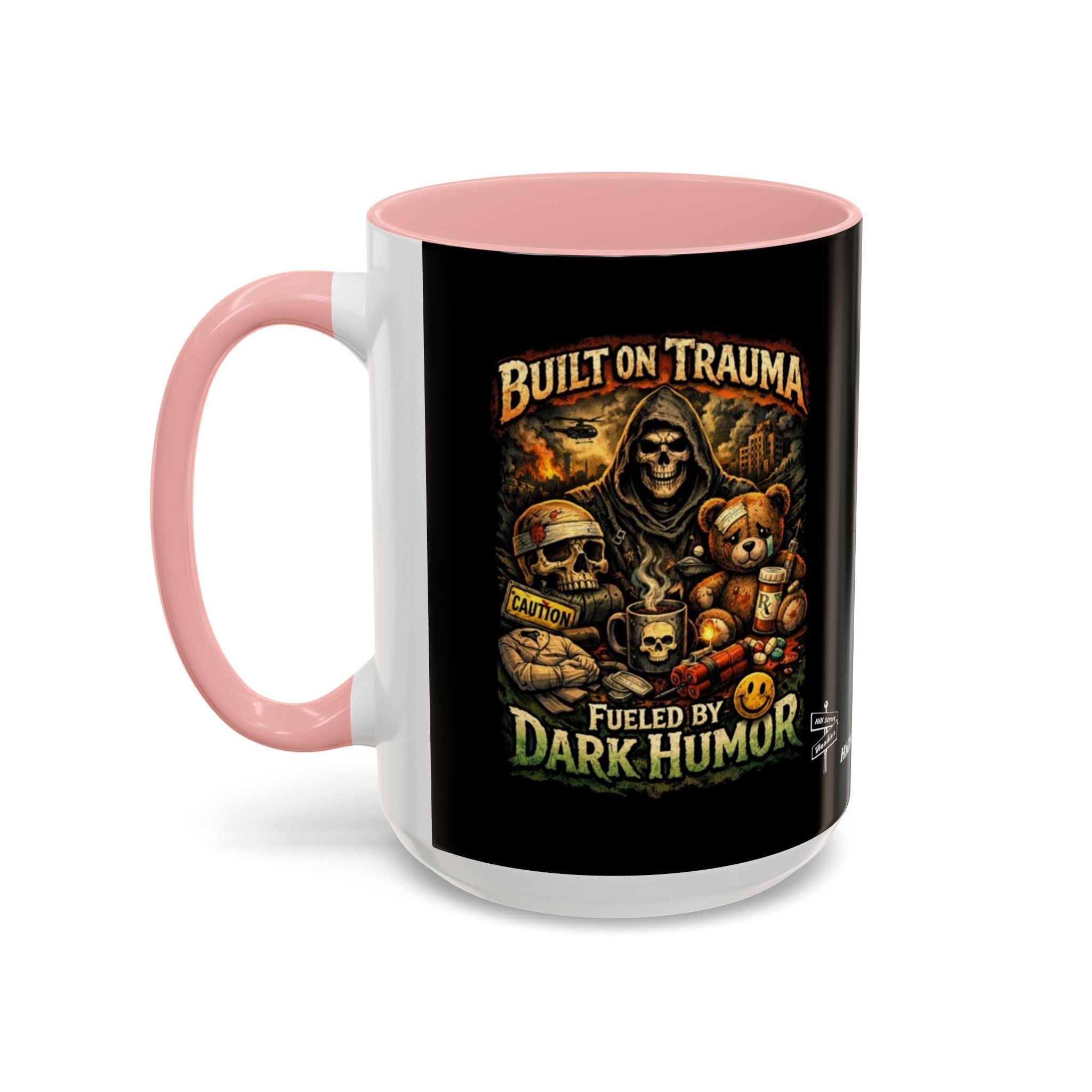 Coffee Mug — "Built on Trauma, Fueled by Dark Humor" Gothic Skull Accent Mug
