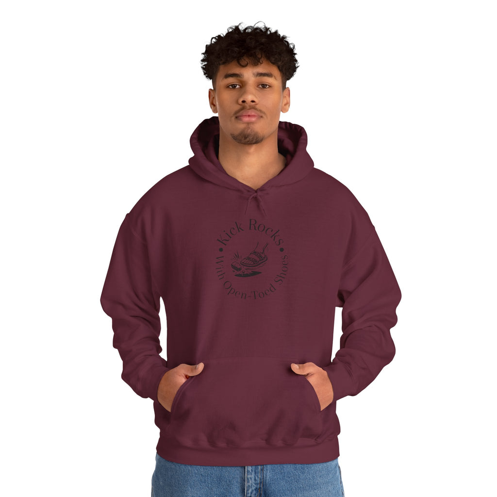 Kick Rocks Hoodie — 'Kick Rocks (With Open Toed Shoes)' Minimal Graphic Hooded Sweatshirt