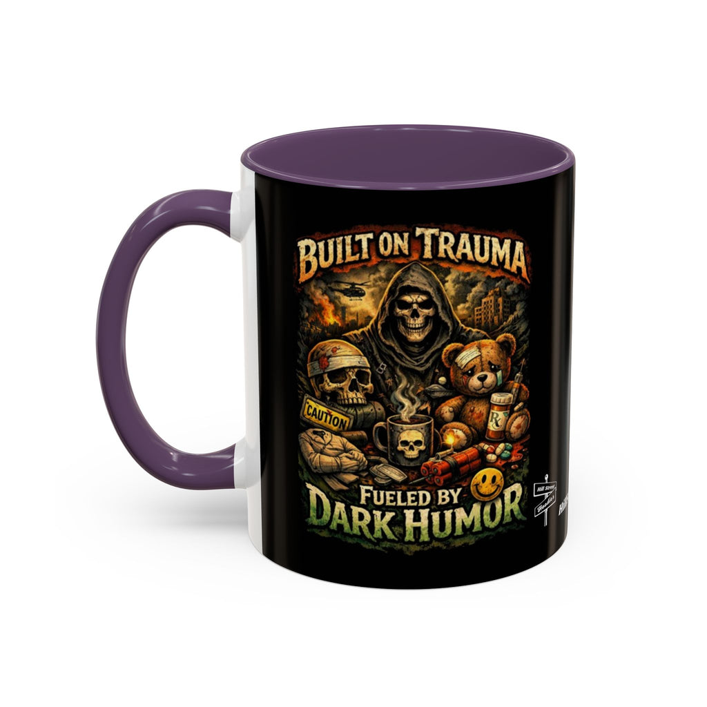 Coffee Mug — "Built on Trauma, Fueled by Dark Humor" Gothic Skull Accent Mug