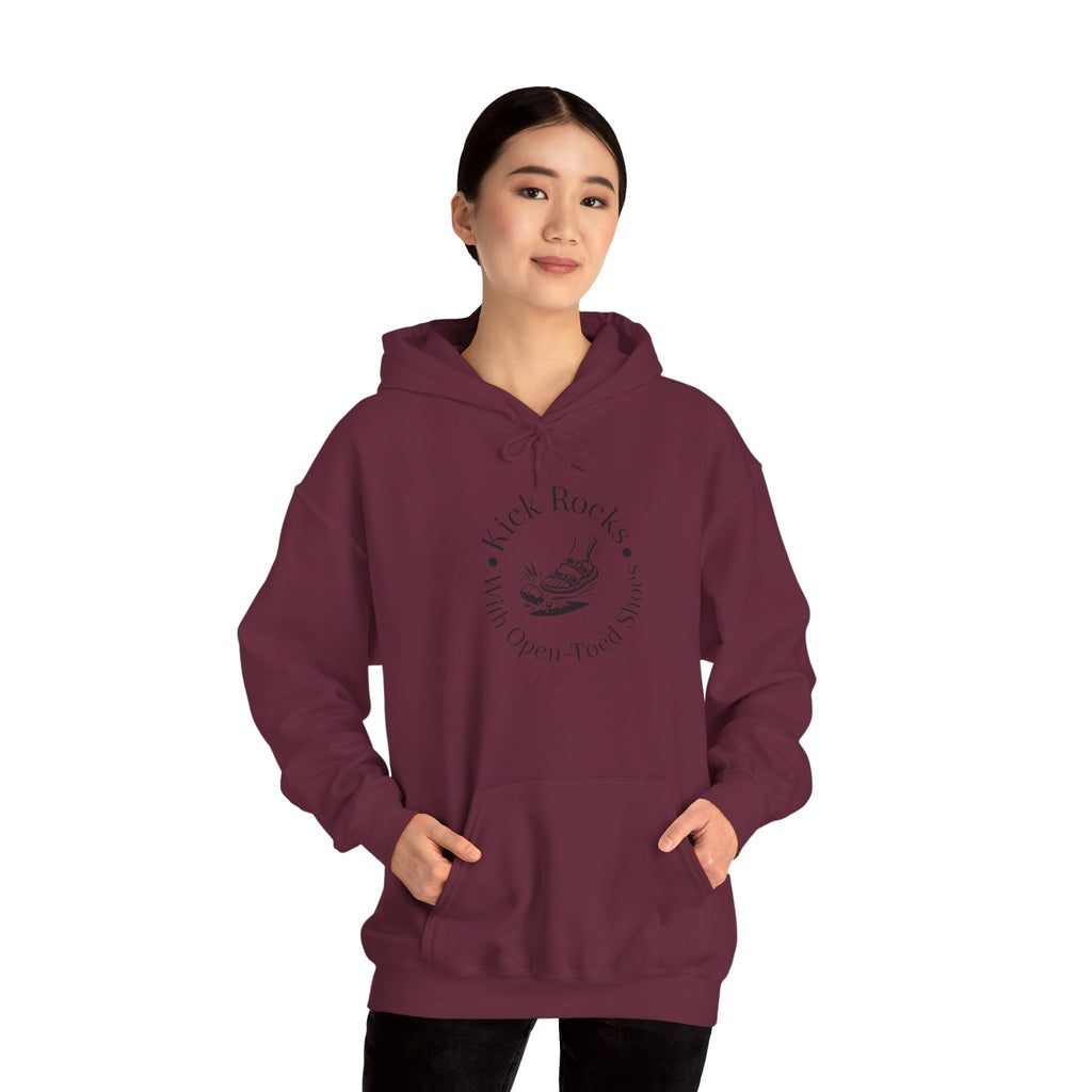 Kick Rocks Hoodie — 'Kick Rocks (With Open Toed Shoes)' Minimal Graphic Hooded Sweatshirt