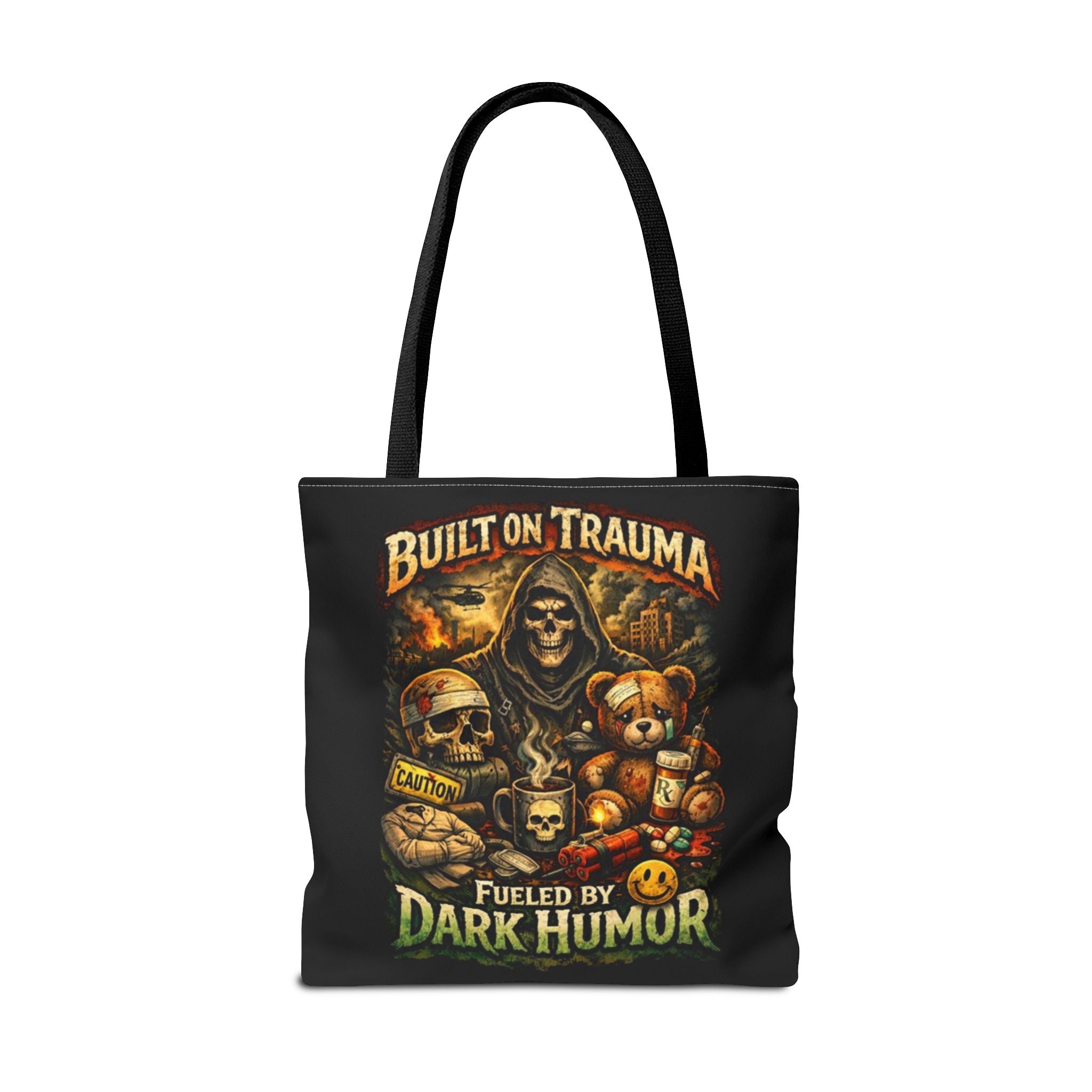 Built on Trauma Tote Bag — Fueled by Dark Humor Graphic Tote