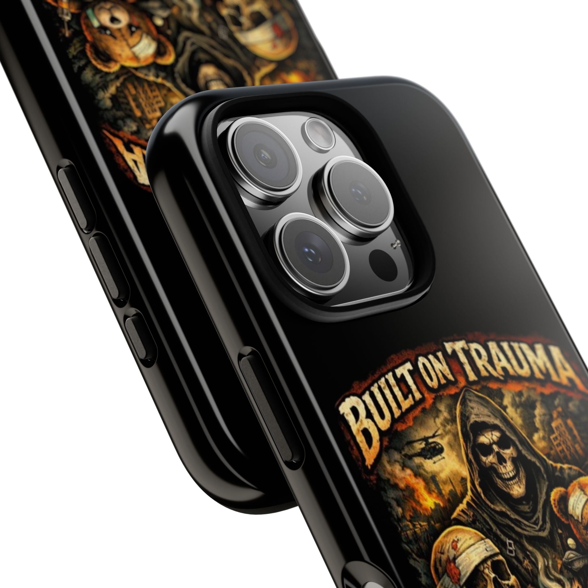 Phone Case — "Built on Trauma Fueled by Dark Humor" Grim Reaper Skull Teddy Design