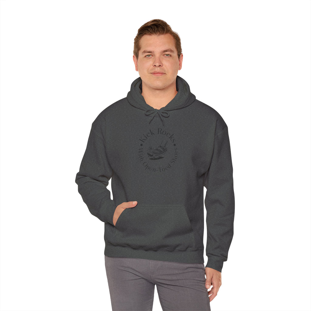 Kick Rocks Hoodie — 'Kick Rocks (With Open Toed Shoes)' Minimal Graphic Hooded Sweatshirt