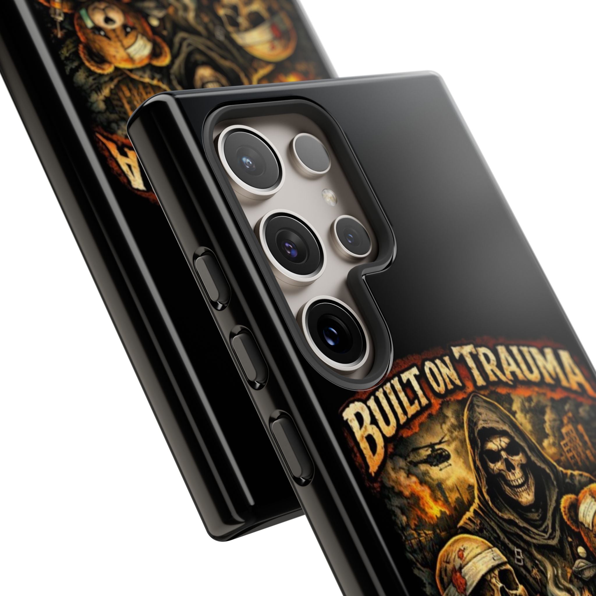 Phone Case — "Built on Trauma Fueled by Dark Humor" Grim Reaper Skull Teddy Design