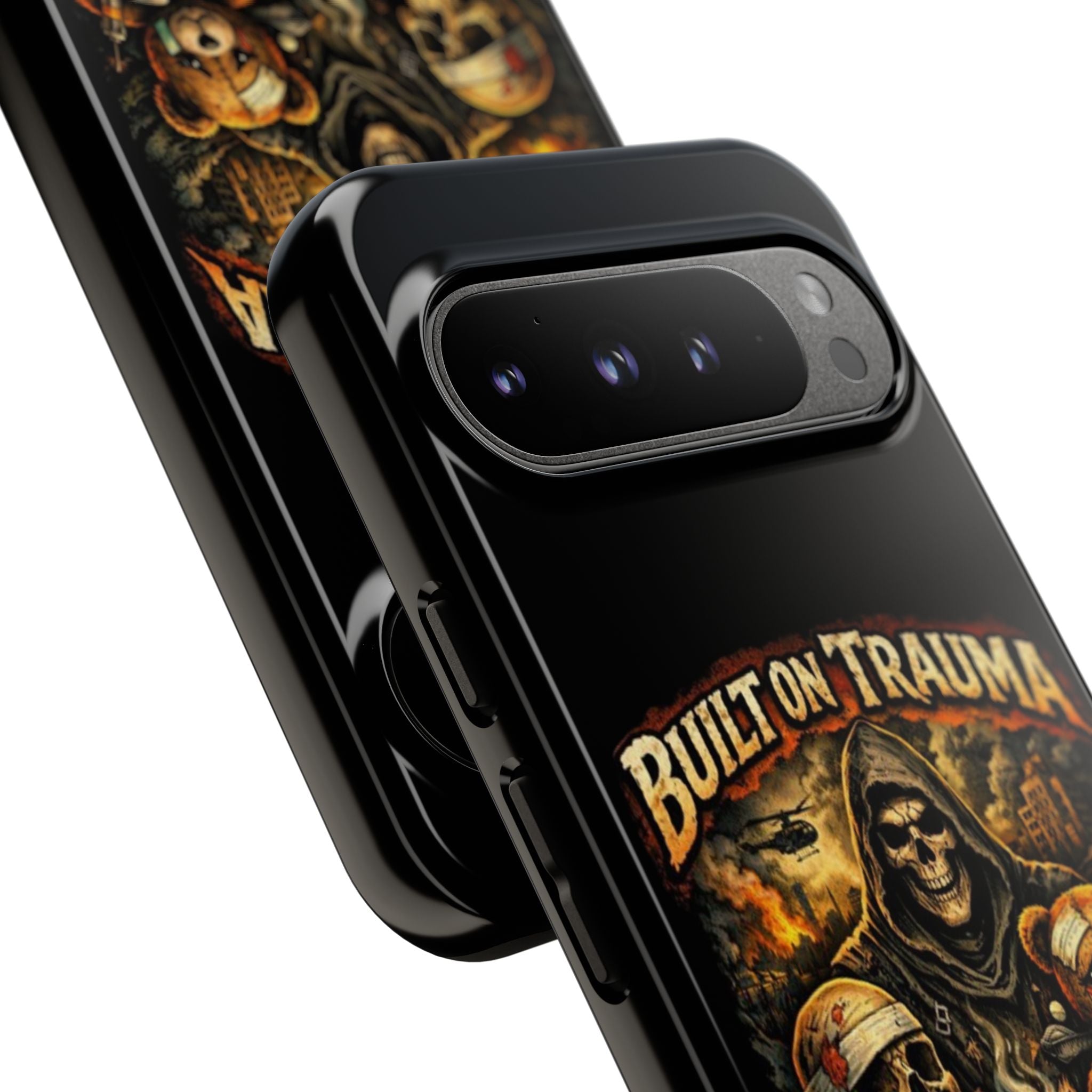 Phone Case — "Built on Trauma Fueled by Dark Humor" Grim Reaper Skull Teddy Design