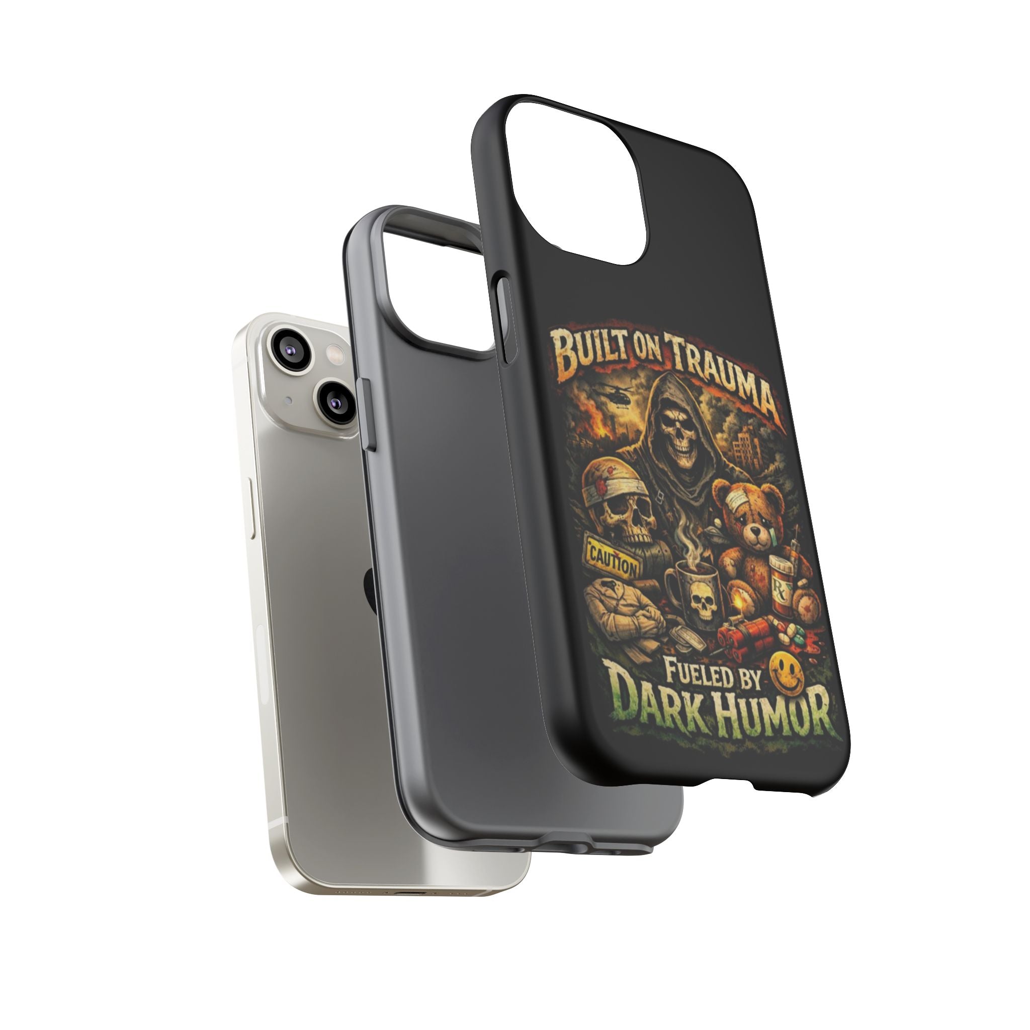 Phone Case — "Built on Trauma Fueled by Dark Humor" Grim Reaper Skull Teddy Design