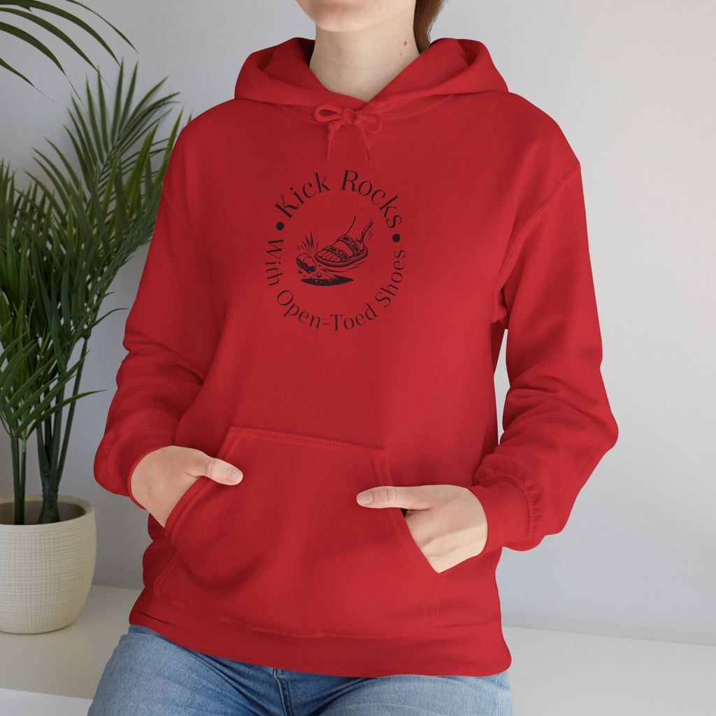 Kick Rocks Hoodie — 'Kick Rocks (With Open Toed Shoes)' Minimal Graphic Hooded Sweatshirt