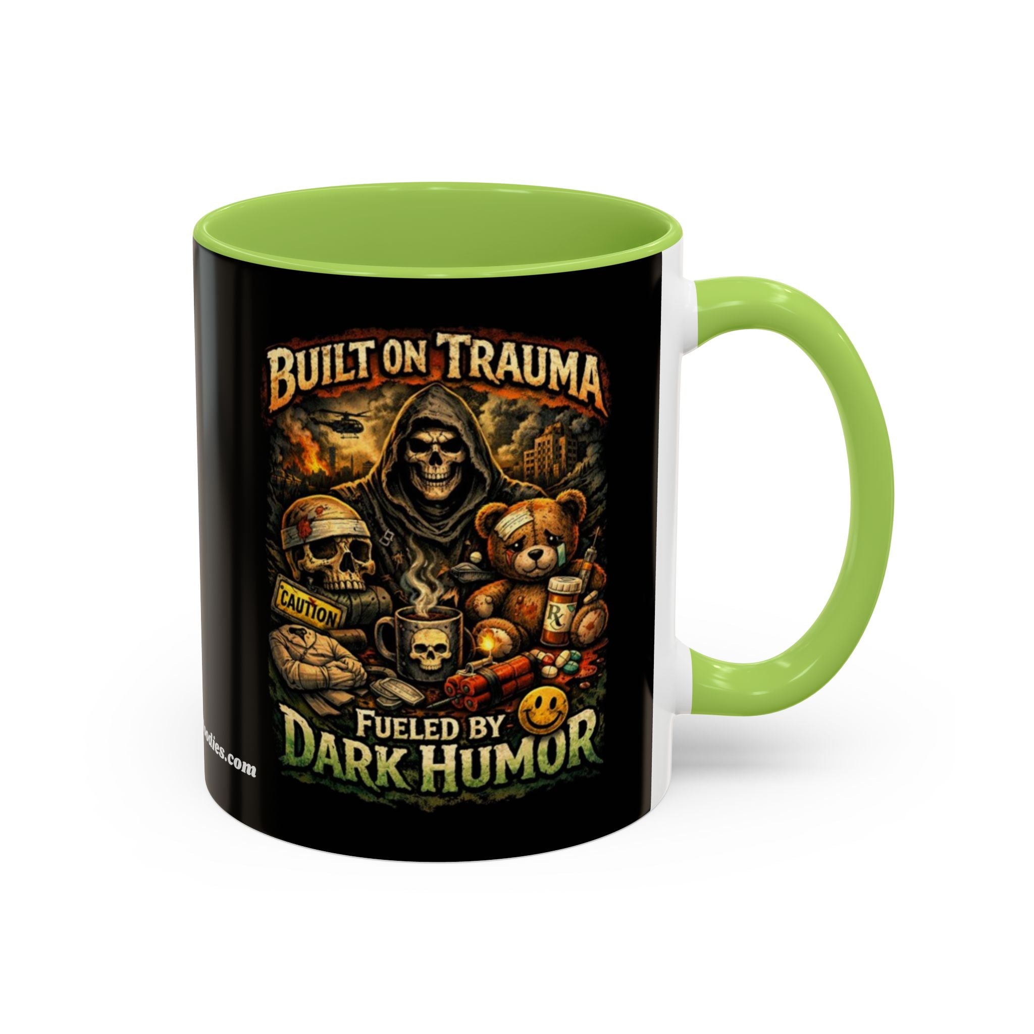 Coffee Mug — "Built on Trauma, Fueled by Dark Humor" Gothic Skull Accent Mug