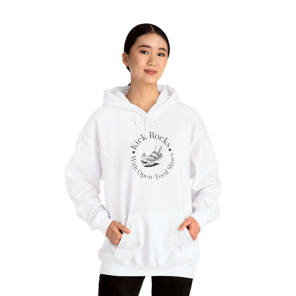 Kick Rocks Hoodie — 'Kick Rocks (With Open Toed Shoes)' Minimal Graphic Hooded Sweatshirt
