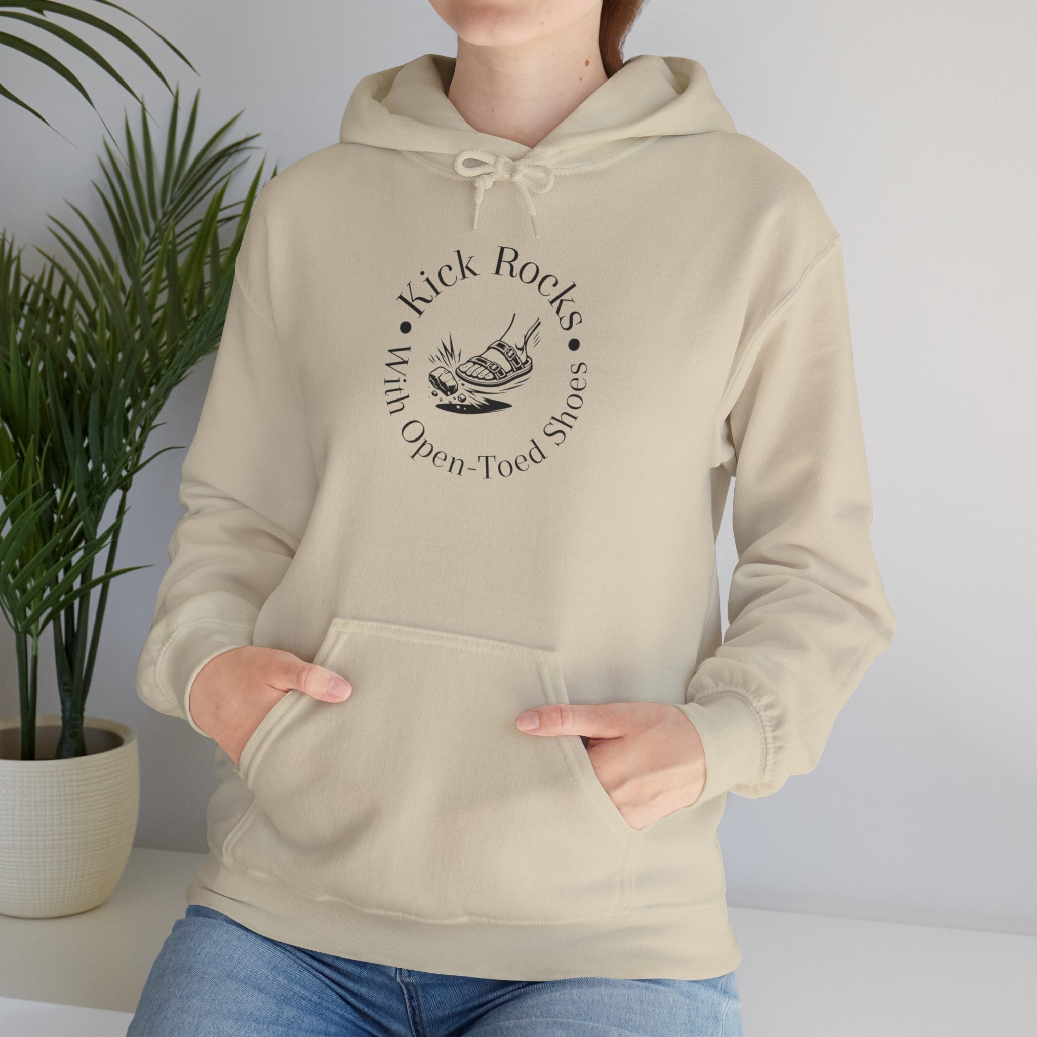 Kick Rocks Hoodie — 'Kick Rocks (With Open Toed Shoes)' Minimal Graphic Hooded Sweatshirt