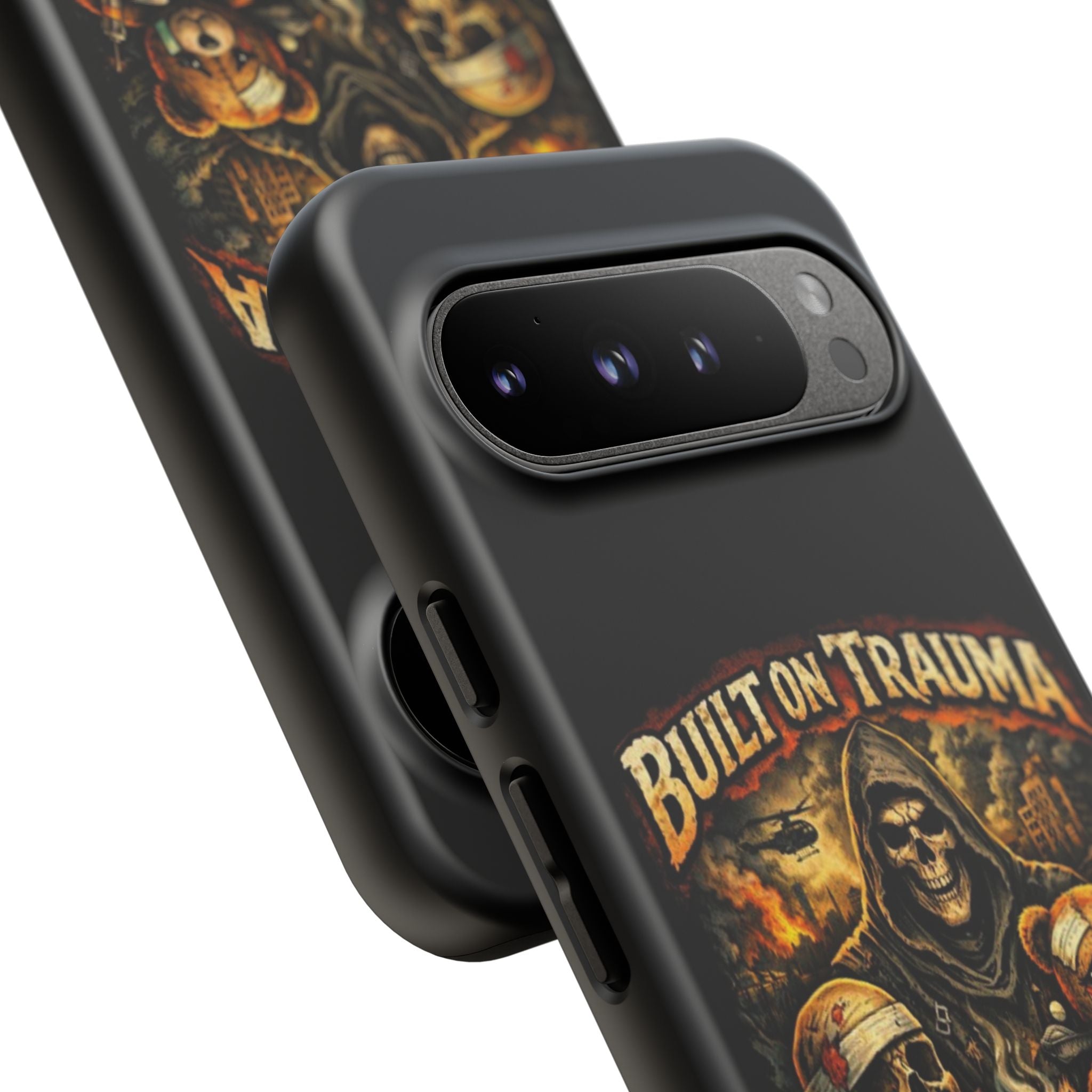 Phone Case — "Built on Trauma Fueled by Dark Humor" Grim Reaper Skull Teddy Design