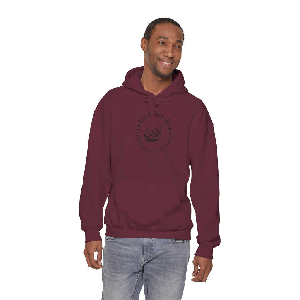 Kick Rocks Hoodie — 'Kick Rocks (With Open Toed Shoes)' Minimal Graphic Hooded Sweatshirt