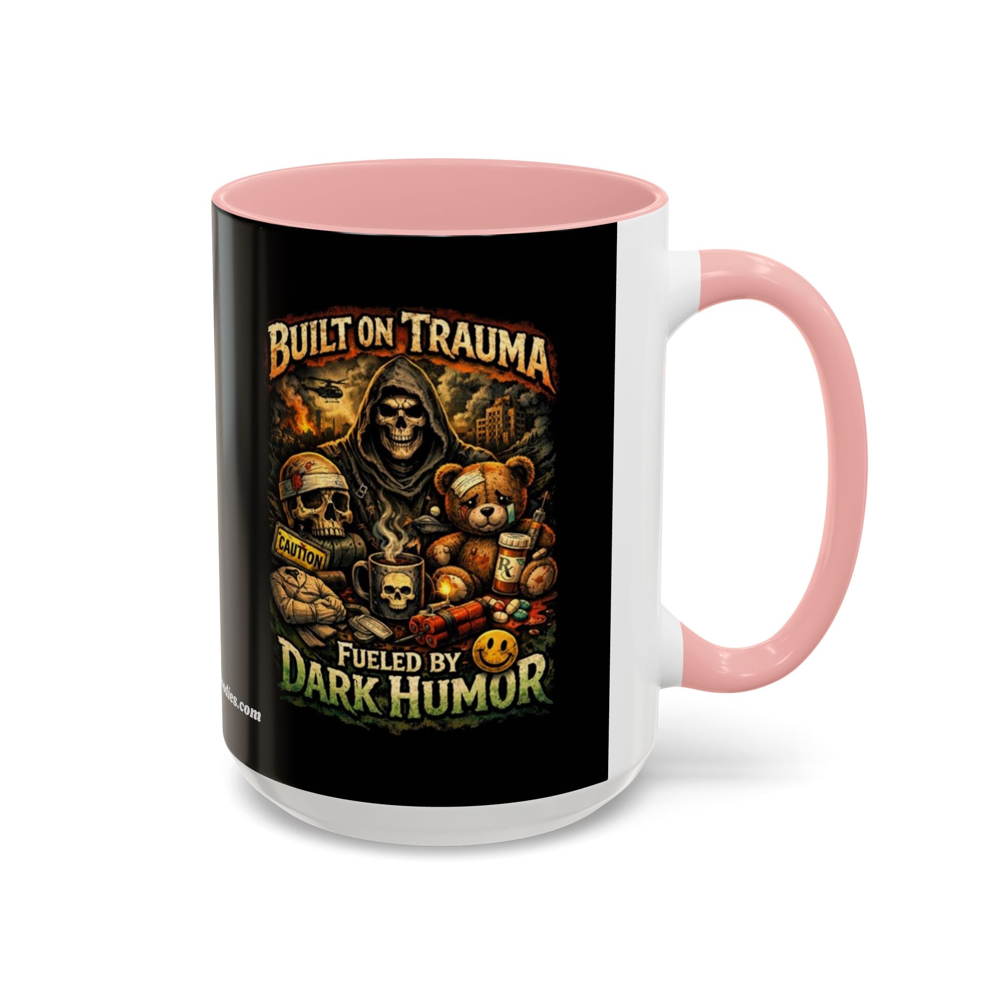 Coffee Mug — "Built on Trauma, Fueled by Dark Humor" Gothic Skull Accent Mug