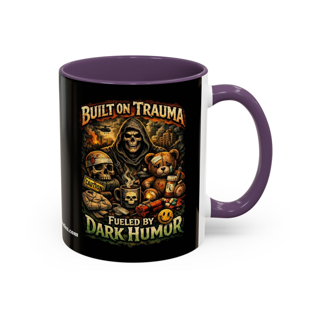 Coffee Mug — "Built on Trauma, Fueled by Dark Humor" Gothic Skull Accent Mug