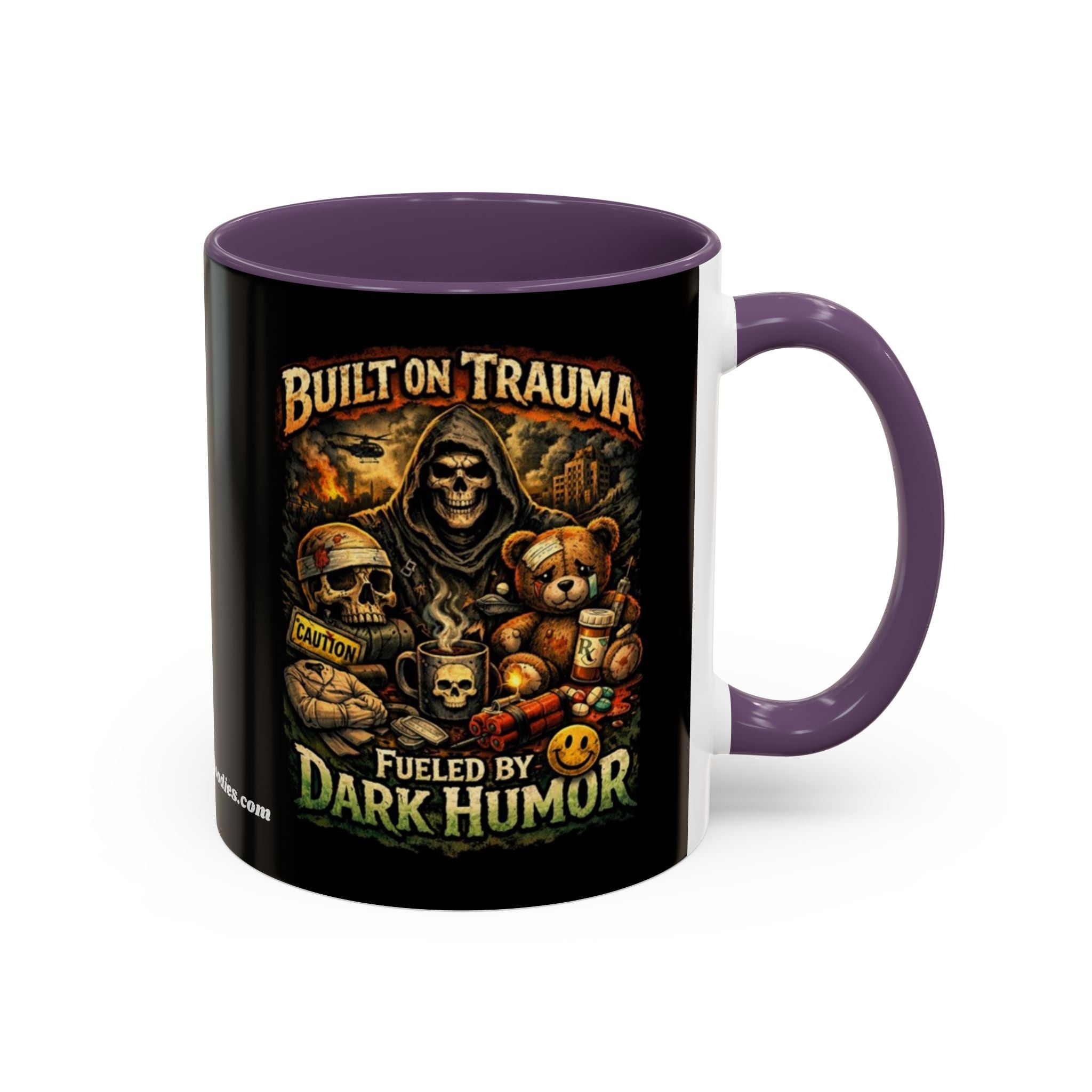 Coffee Mug — "Built on Trauma, Fueled by Dark Humor" Gothic Skull Accent Mug