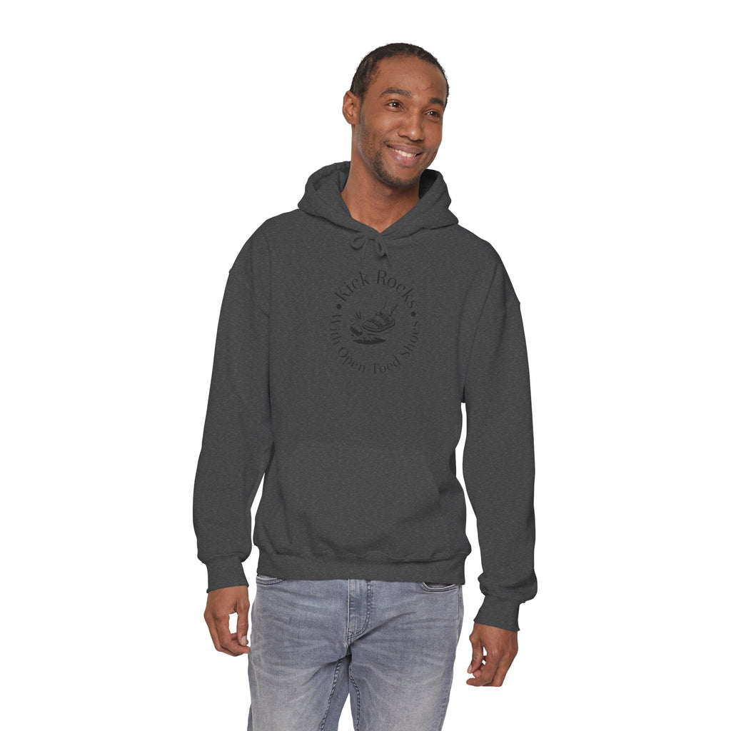 Kick Rocks Hoodie — 'Kick Rocks (With Open Toed Shoes)' Minimal Graphic Hooded Sweatshirt