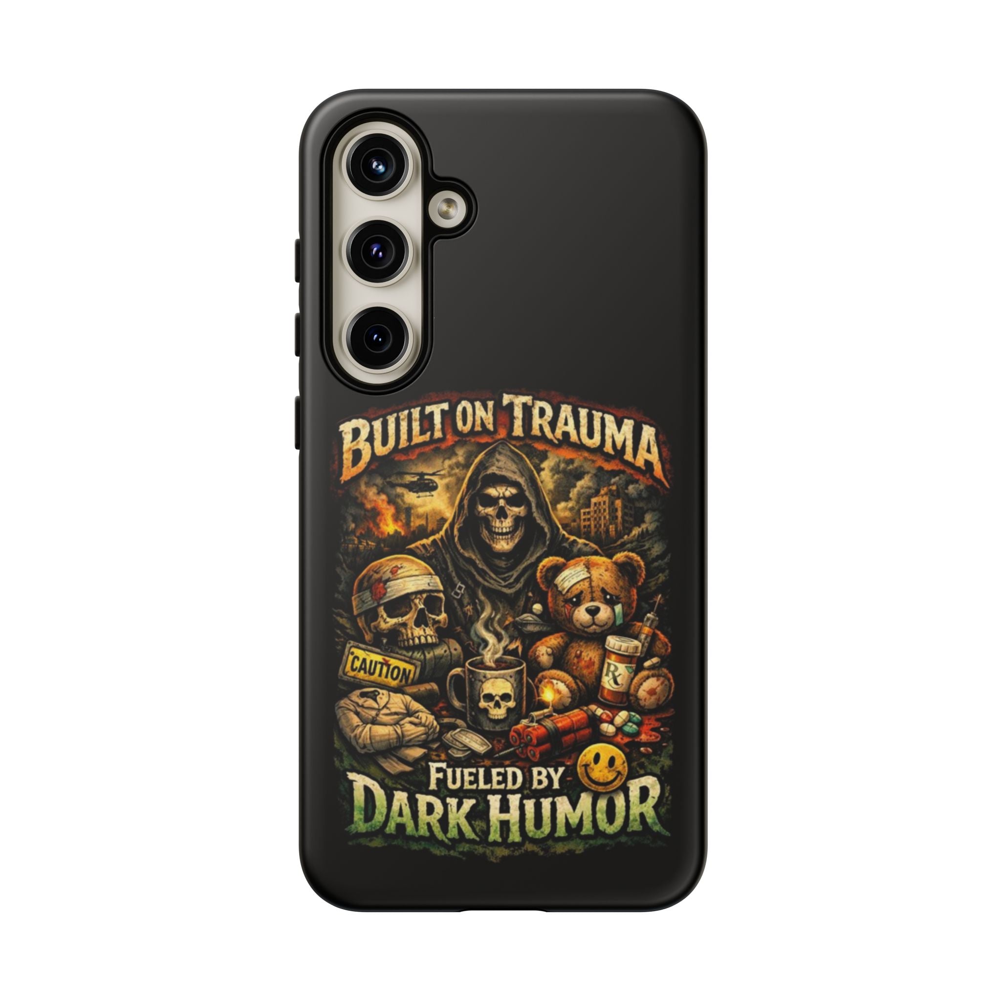 Phone Case — "Built on Trauma Fueled by Dark Humor" Grim Reaper Skull Teddy Design