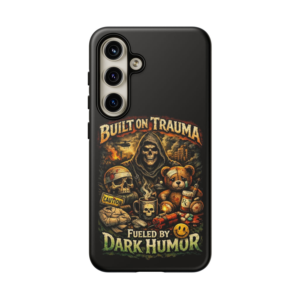 Phone Case — "Built on Trauma Fueled by Dark Humor" Grim Reaper Skull Teddy Design