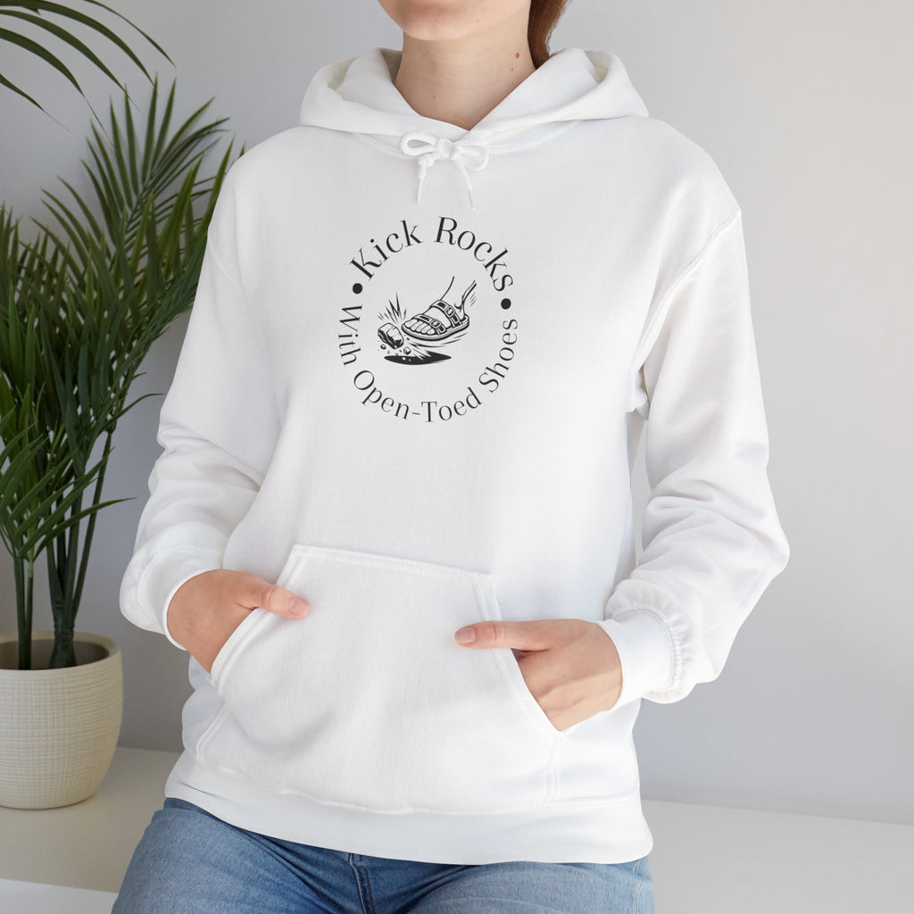 Kick Rocks Hoodie — 'Kick Rocks (With Open Toed Shoes)' Minimal Graphic Hooded Sweatshirt