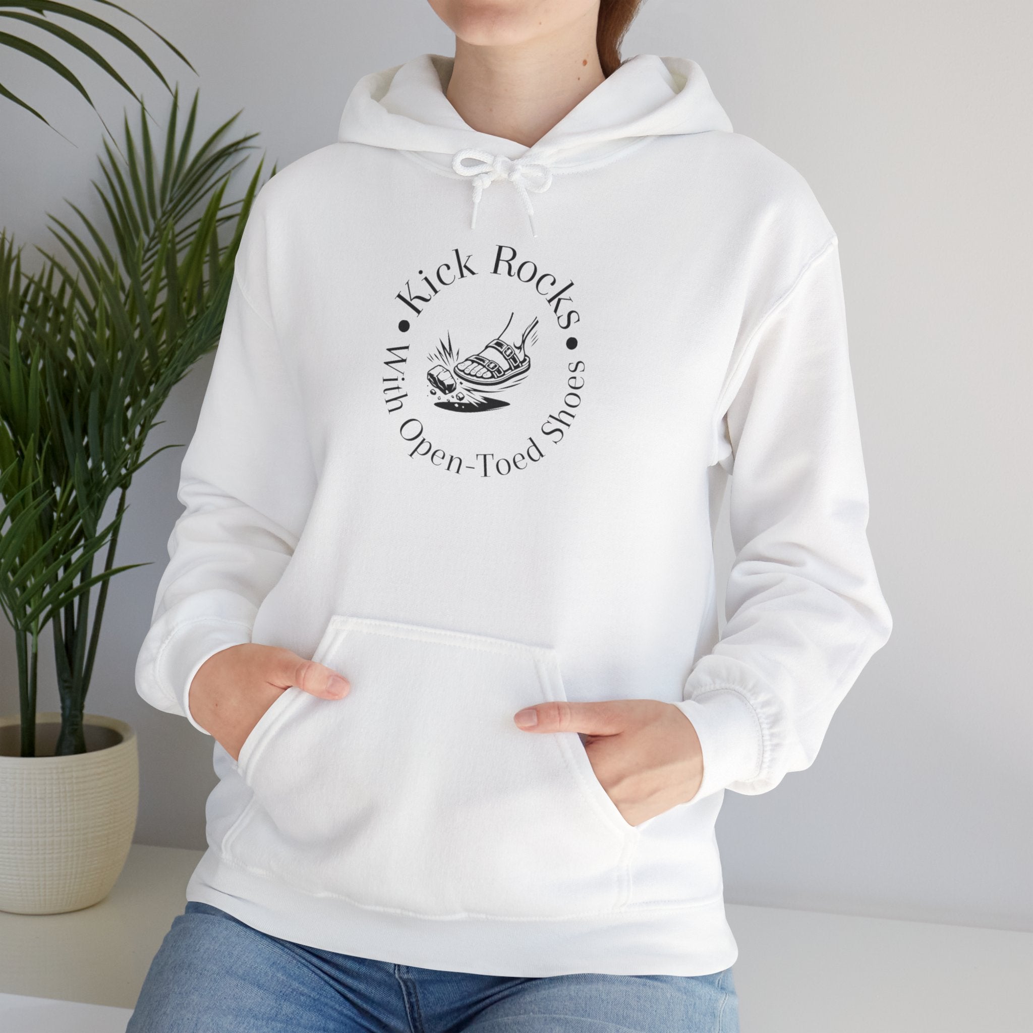 Kick Rocks Hoodie — 'Kick Rocks (With Open Toed Shoes)' Minimal Graphic Hooded Sweatshirt