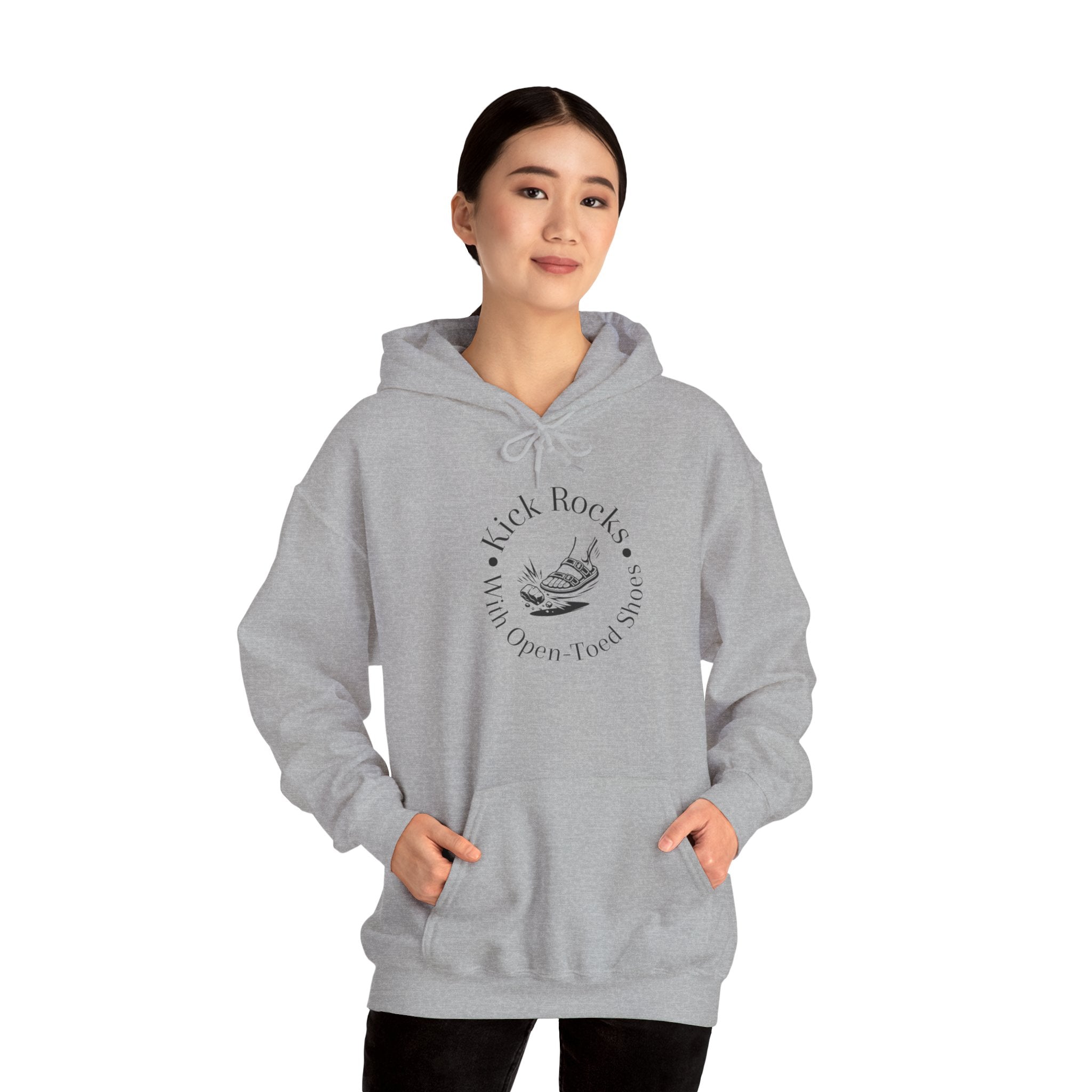 Kick Rocks Hoodie — 'Kick Rocks (With Open Toed Shoes)' Minimal Graphic Hooded Sweatshirt