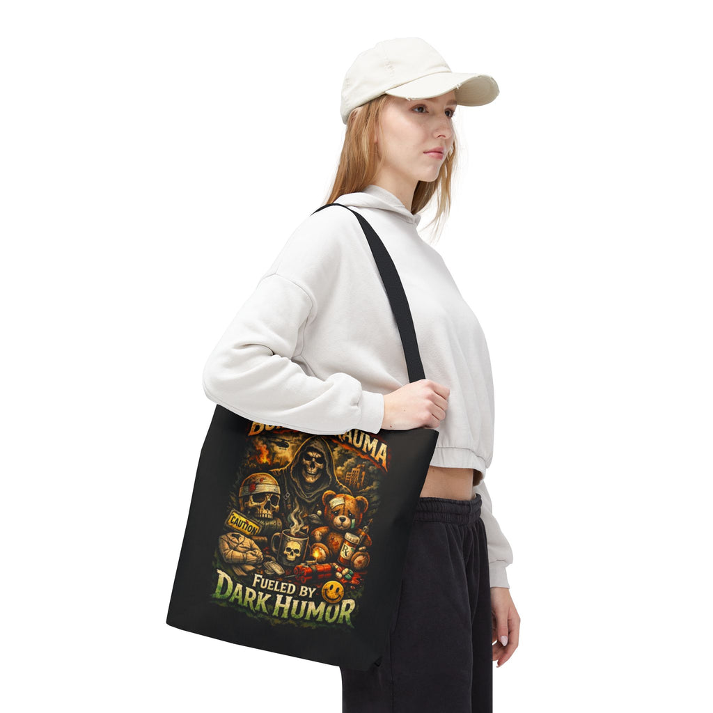 Built on Trauma Tote Bag — Fueled by Dark Humor Graphic Tote
